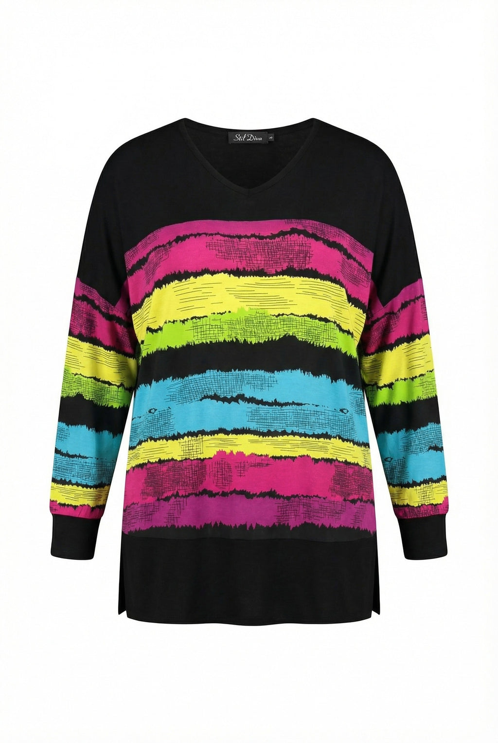 Siyah Renkli Çizgili Büyük Beden Bluz | Canlı Tunik