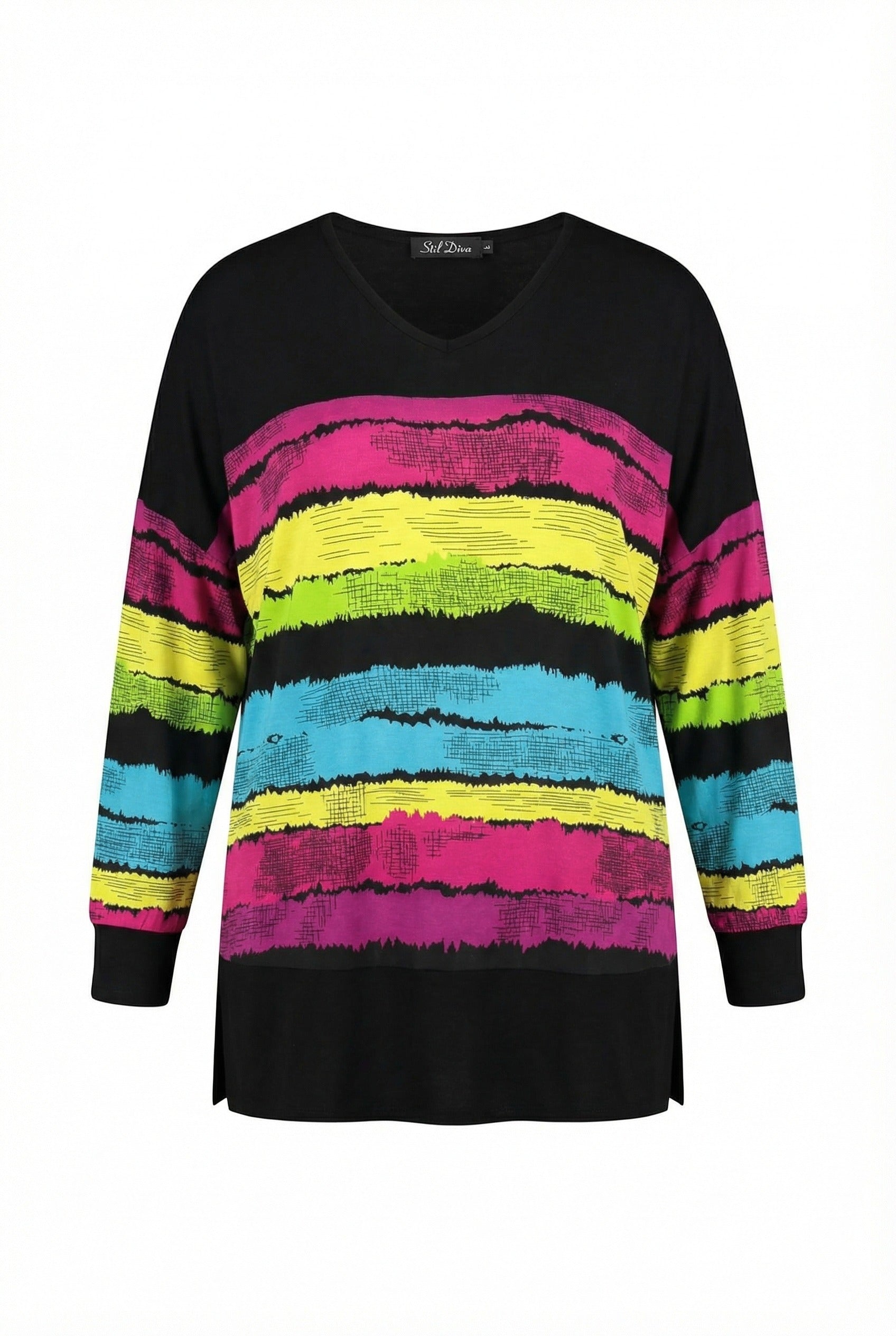 Siyah Renkli Çizgili Büyük Beden Bluz | Canlı Tunik