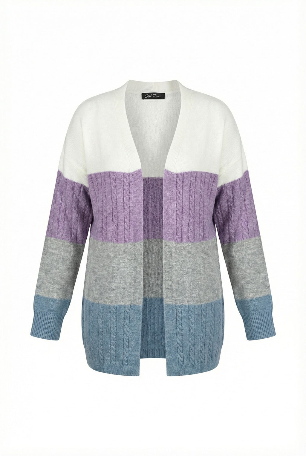 Renk Bloklu Uzun Kollu Triko Hırka - Çok Renkli ve Rahat