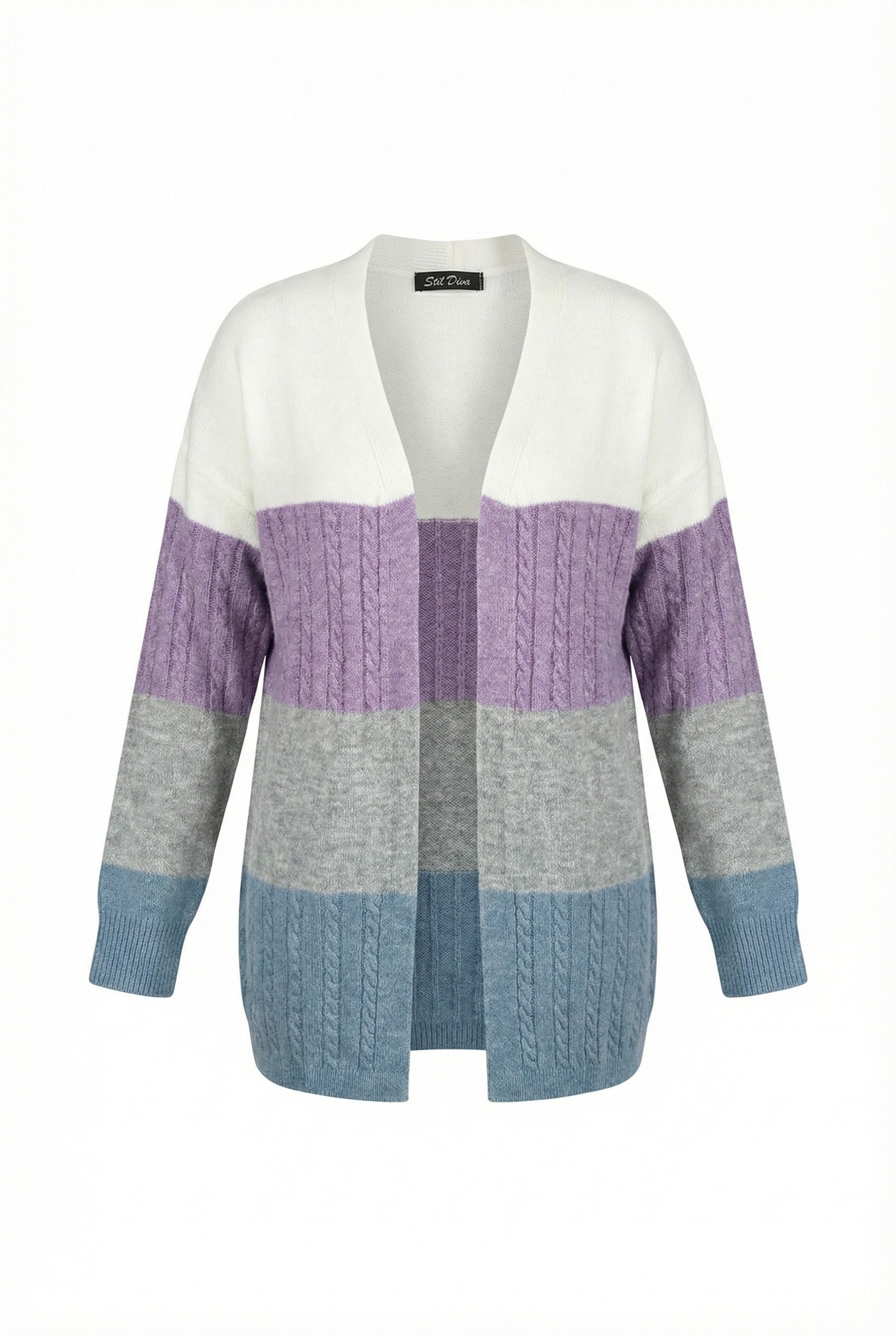 Renk Bloklu Uzun Kollu Triko Hırka - Çok Renkli ve Rahat