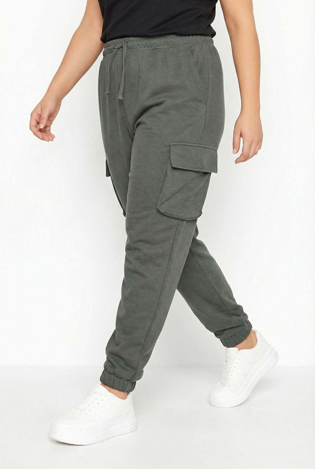 Gri Jogger Pantolon | Lastikli Cepli Kargo Tasarım