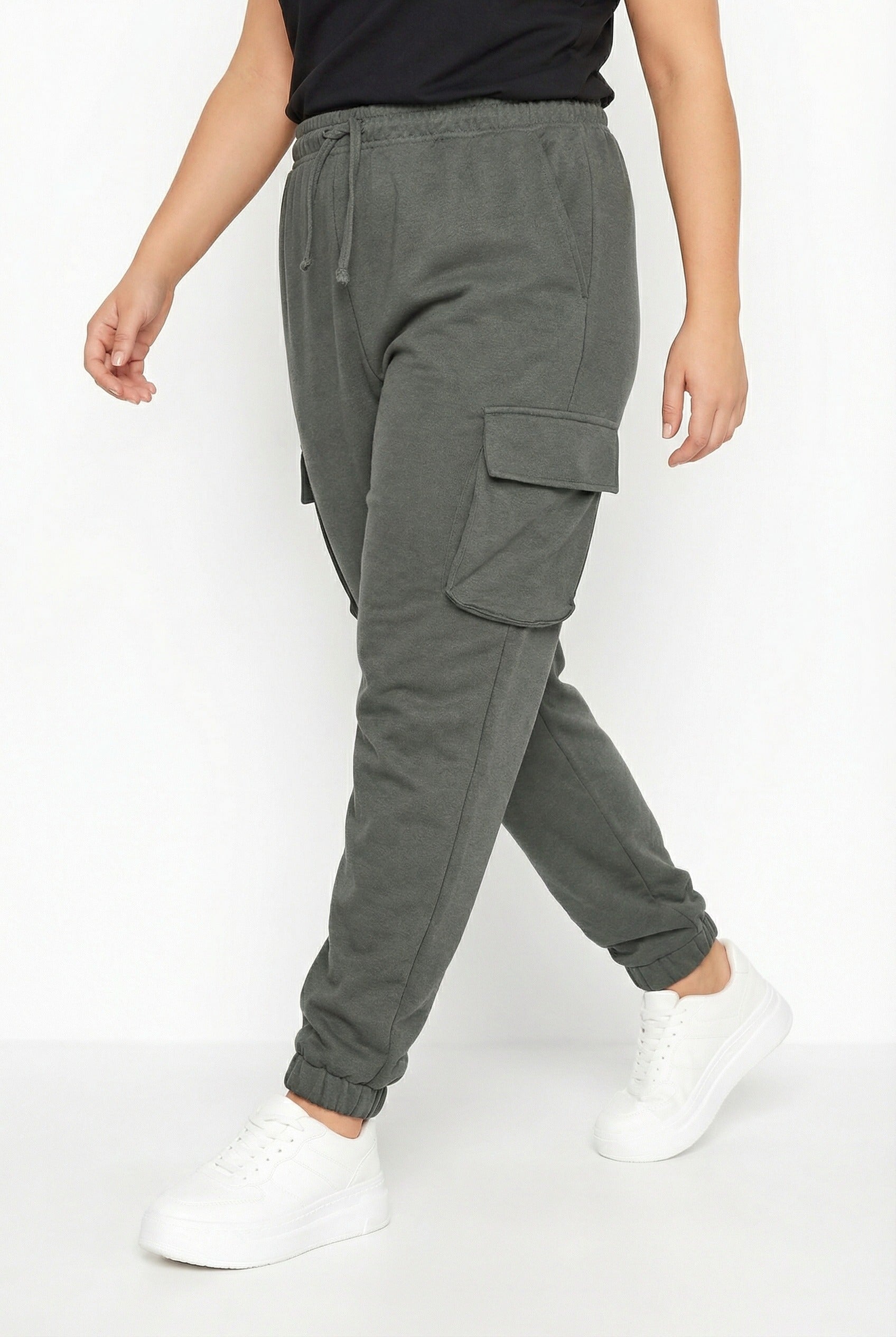 Gri Jogger Pantolon | Lastikli Cepli Kargo Tasarım