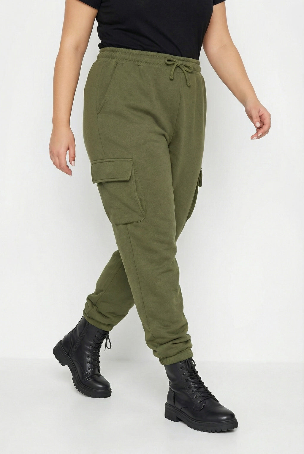 Haki Kargo Jogger Pantolon - Cep Detaylı ve Lastikli Paça