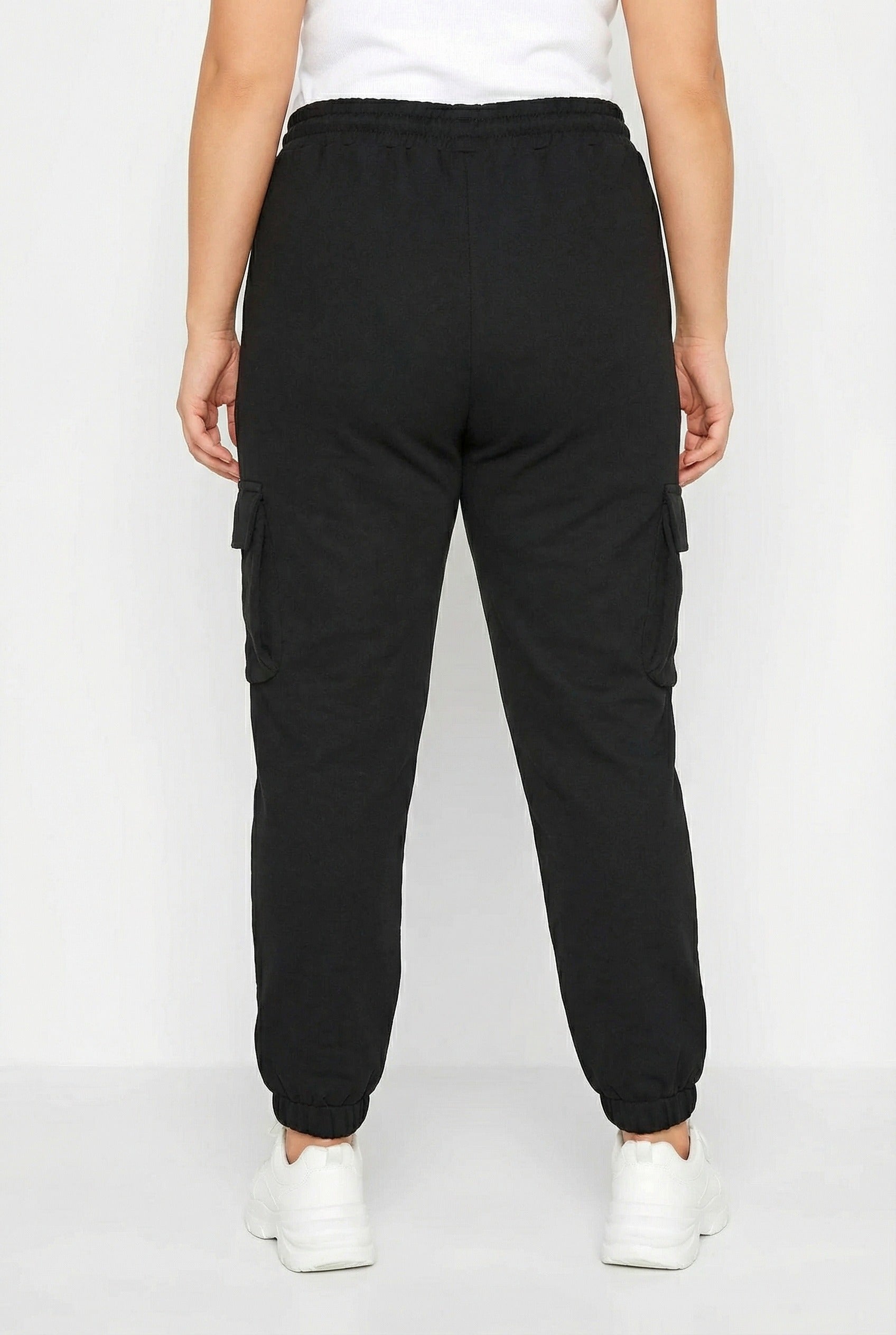 Cepli Kargo Jogger Pantolon - Lastikli Bel ve Paça, Siyah