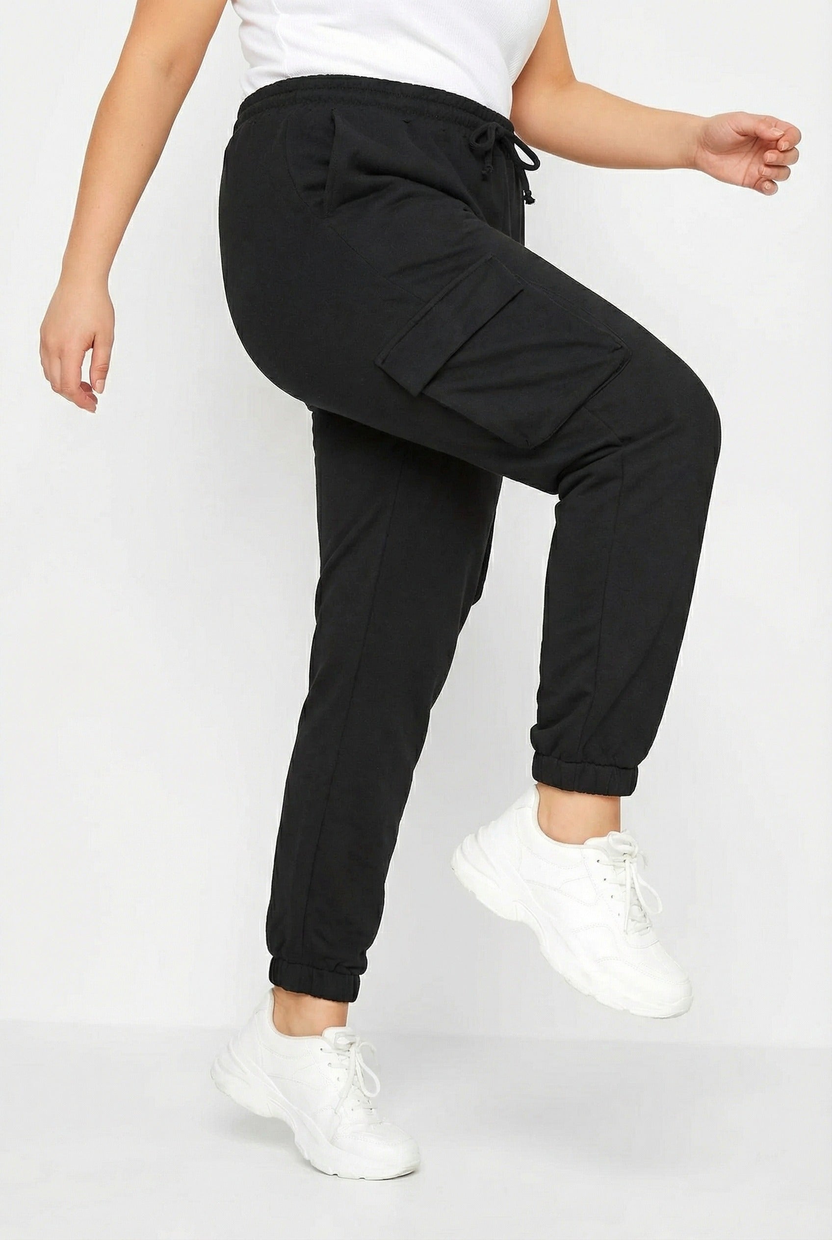 Cepli Kargo Jogger Pantolon - Lastikli Bel ve Paça, Siyah