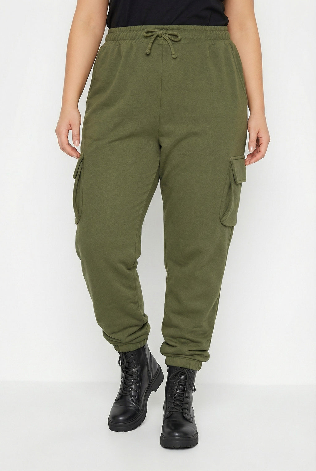 Haki Kargo Jogger Pantolon - Cep Detaylı ve Lastikli Paça