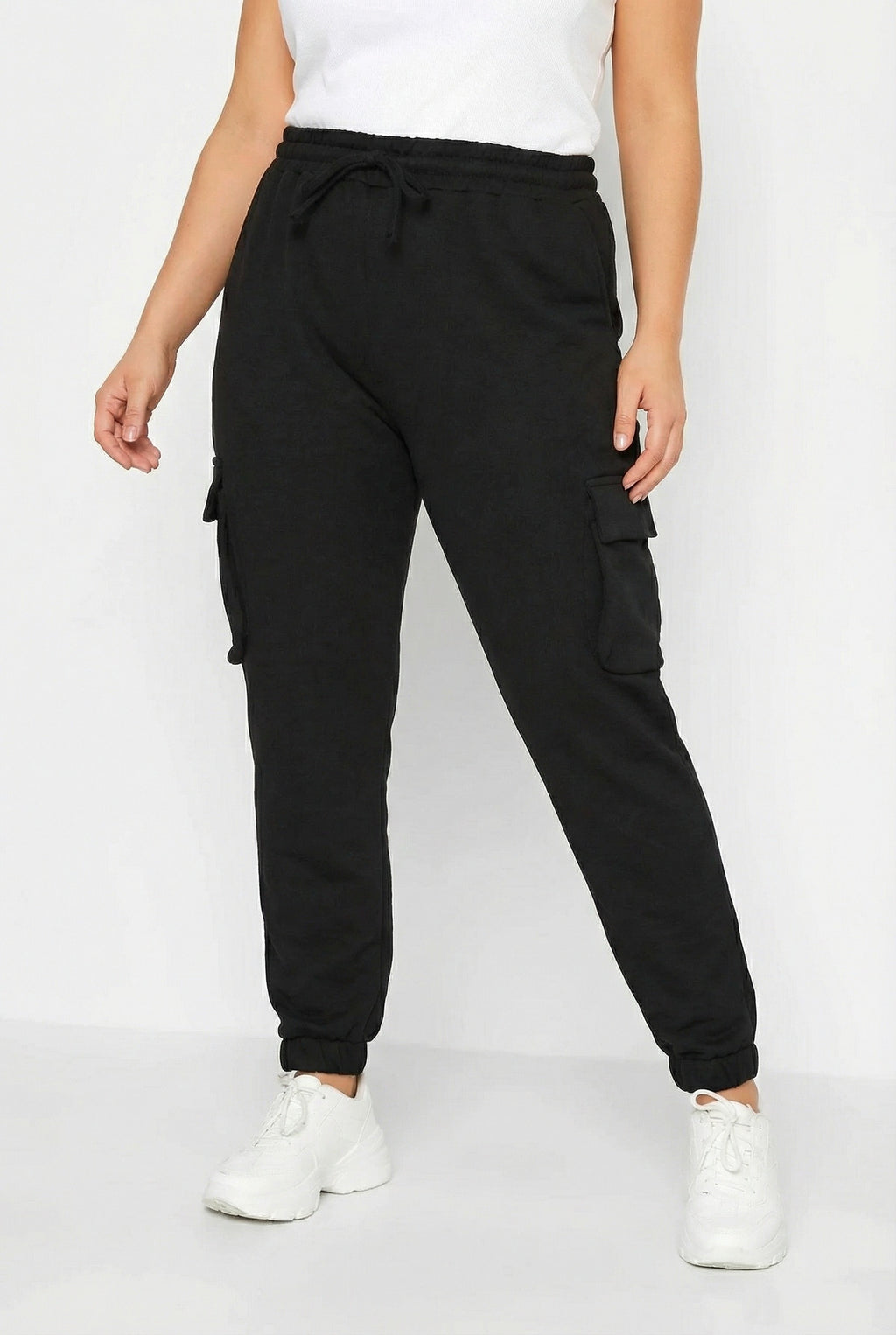 Cepli Kargo Jogger Pantolon - Lastikli Bel ve Paça, Siyah