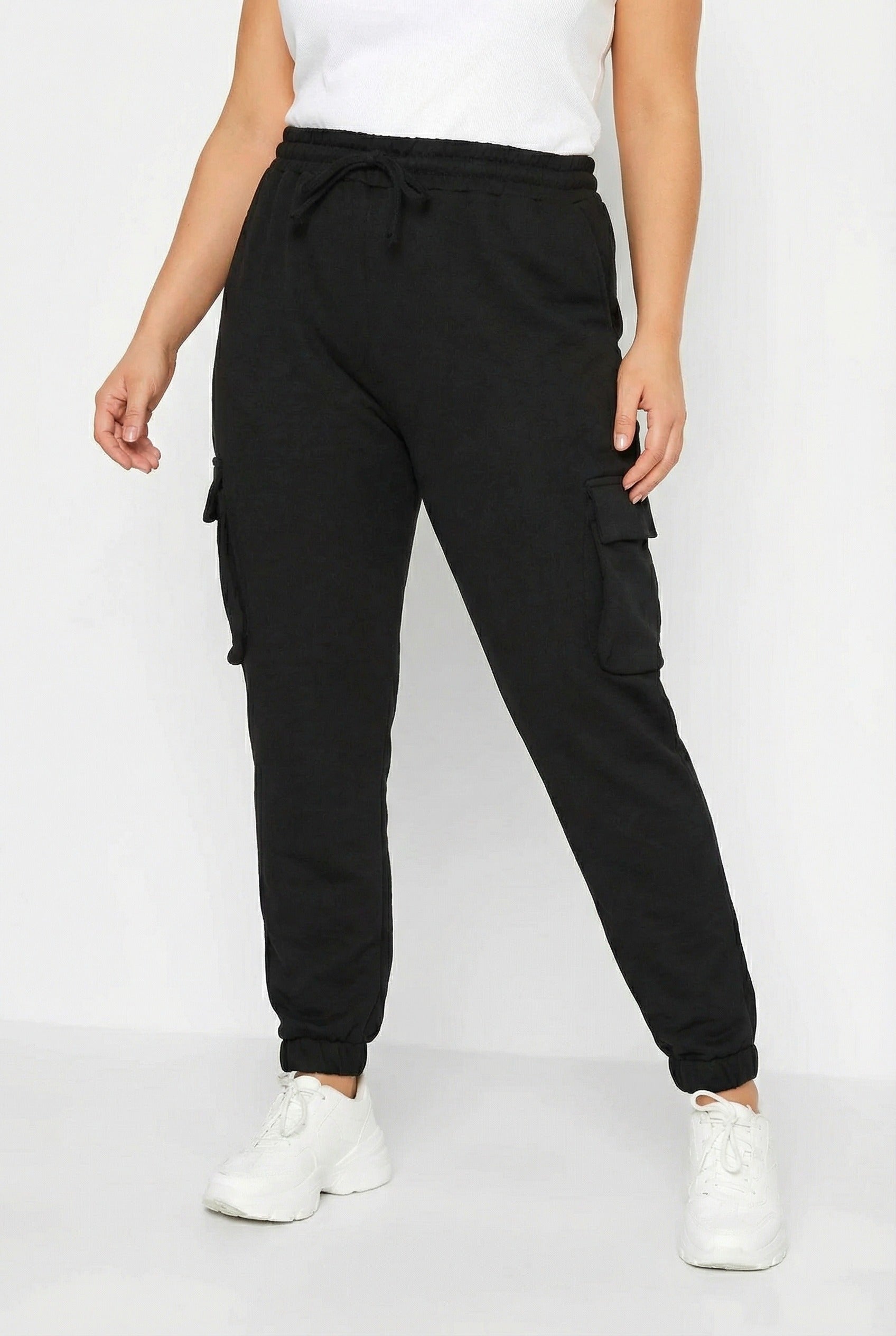 Cepli Kargo Jogger Pantolon - Lastikli Bel ve Paça, Siyah