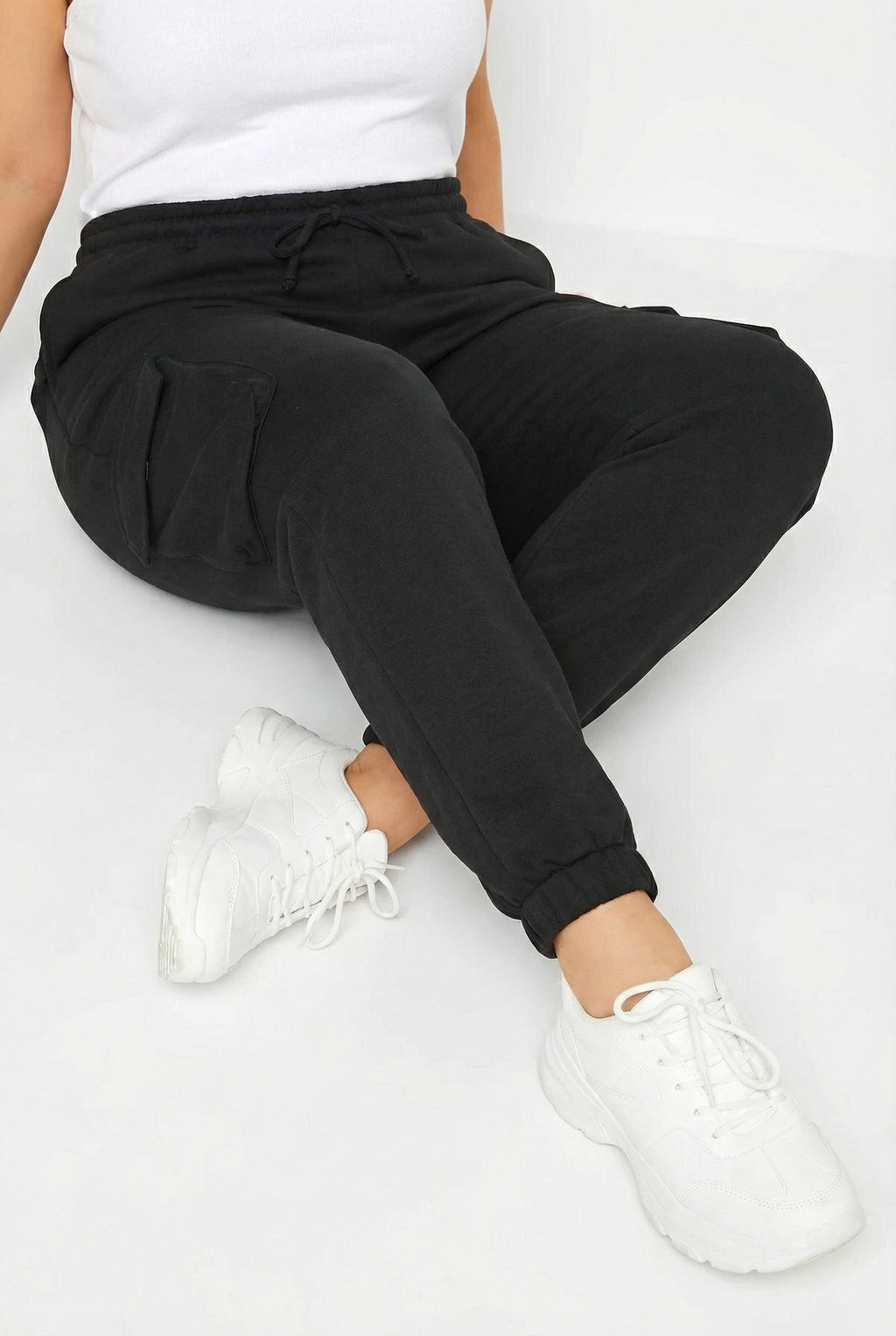 Cepli Kargo Jogger Pantolon - Lastikli Bel ve Paça, Siyah