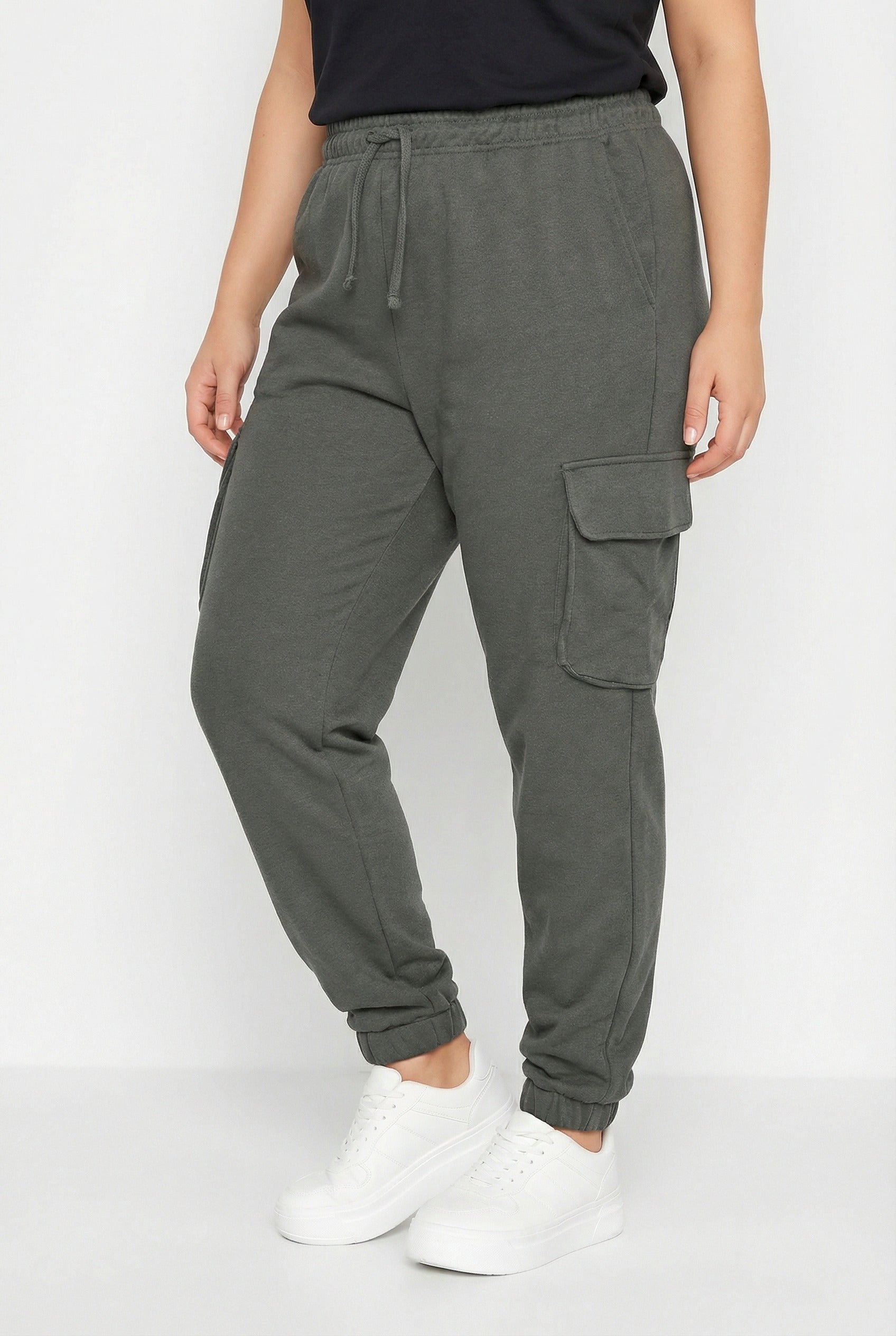 Gri Jogger Pantolon | Lastikli Cepli Kargo Tasarım