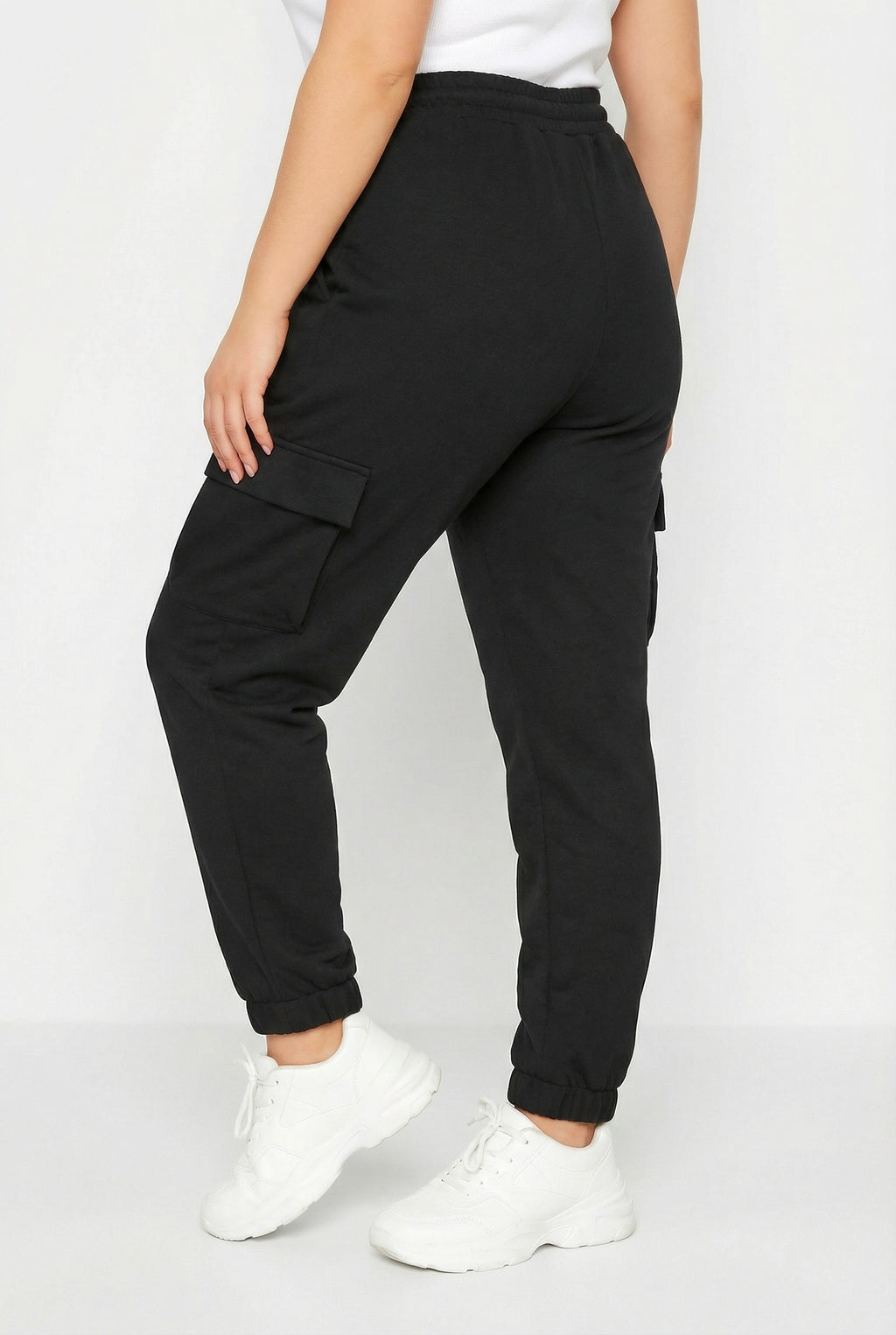 Cepli Kargo Jogger Pantolon - Lastikli Bel ve Paça, Siyah