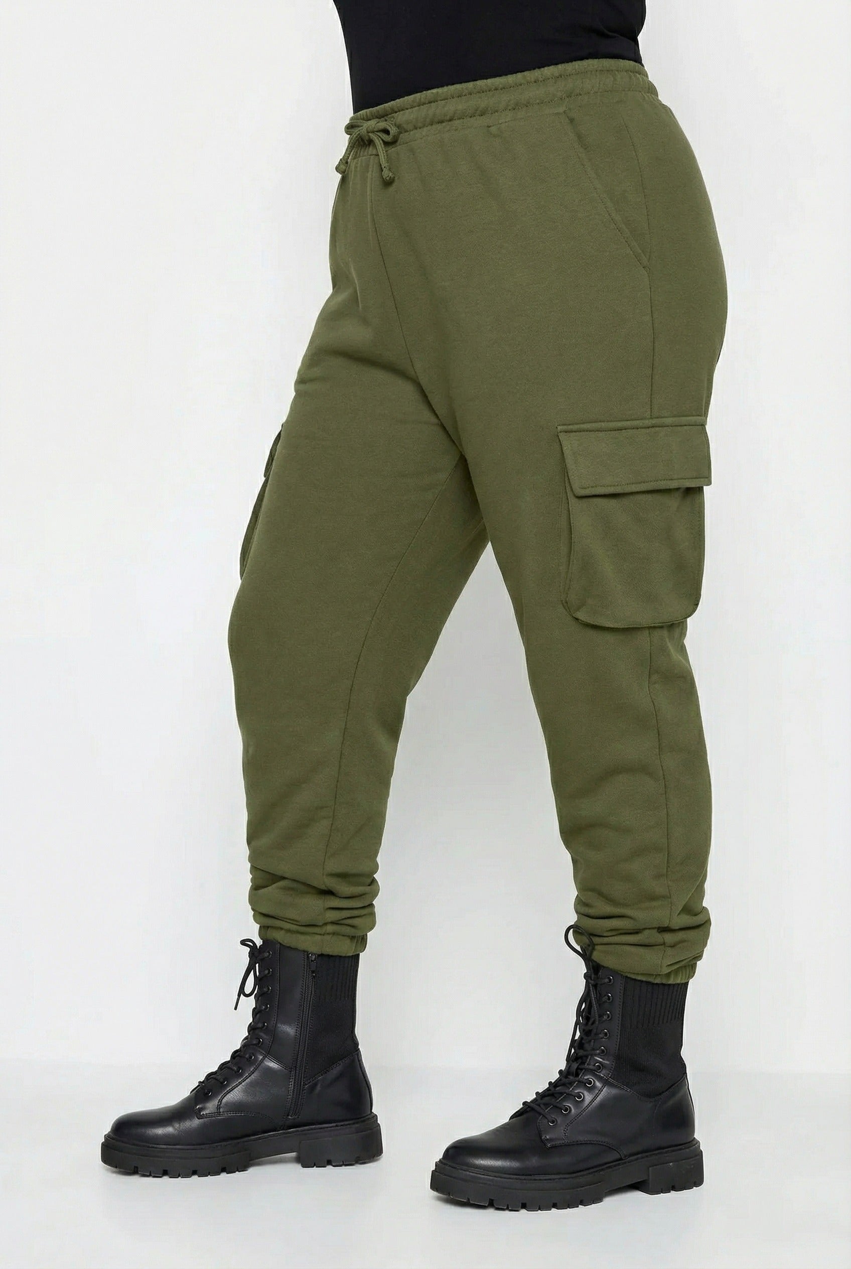 Haki Kargo Jogger Pantolon - Cep Detaylı ve Lastikli Paça