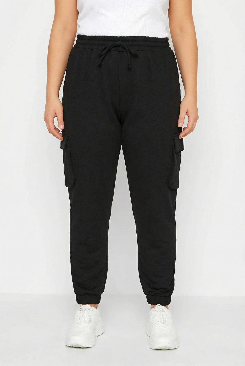 Cepli Kargo Jogger Pantolon - Lastikli Bel ve Paça, Siyah