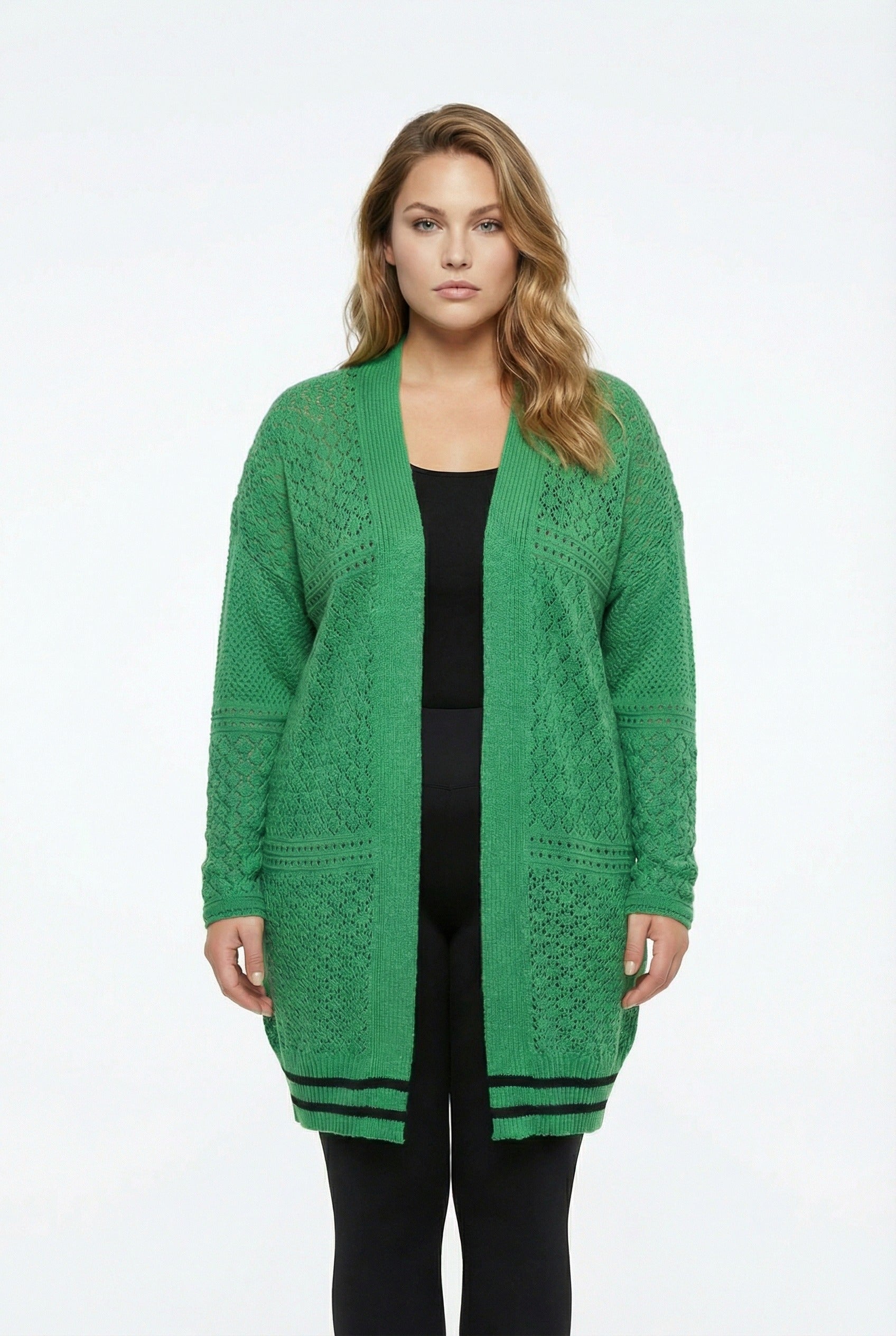 Yeşil Dantel Hırka - Uzun Kollu, Kapamasız, Şık Tasarım