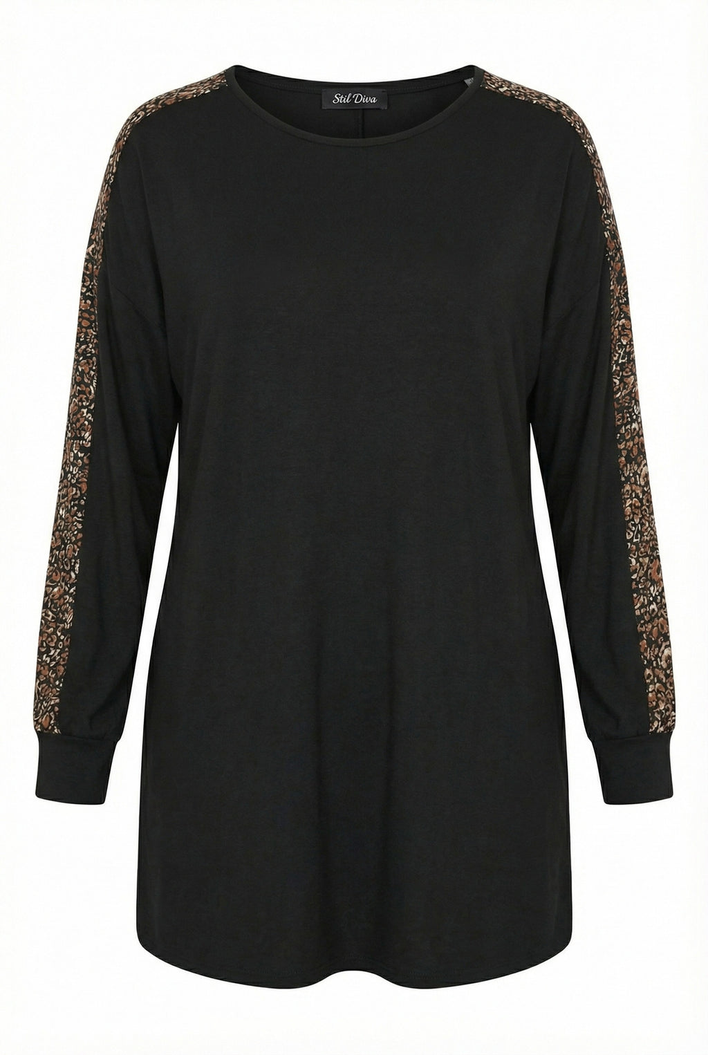 Leopar Desenli Uzun Kollu Siyah T-shirt - Konfor ve Şıklık Bir Arada