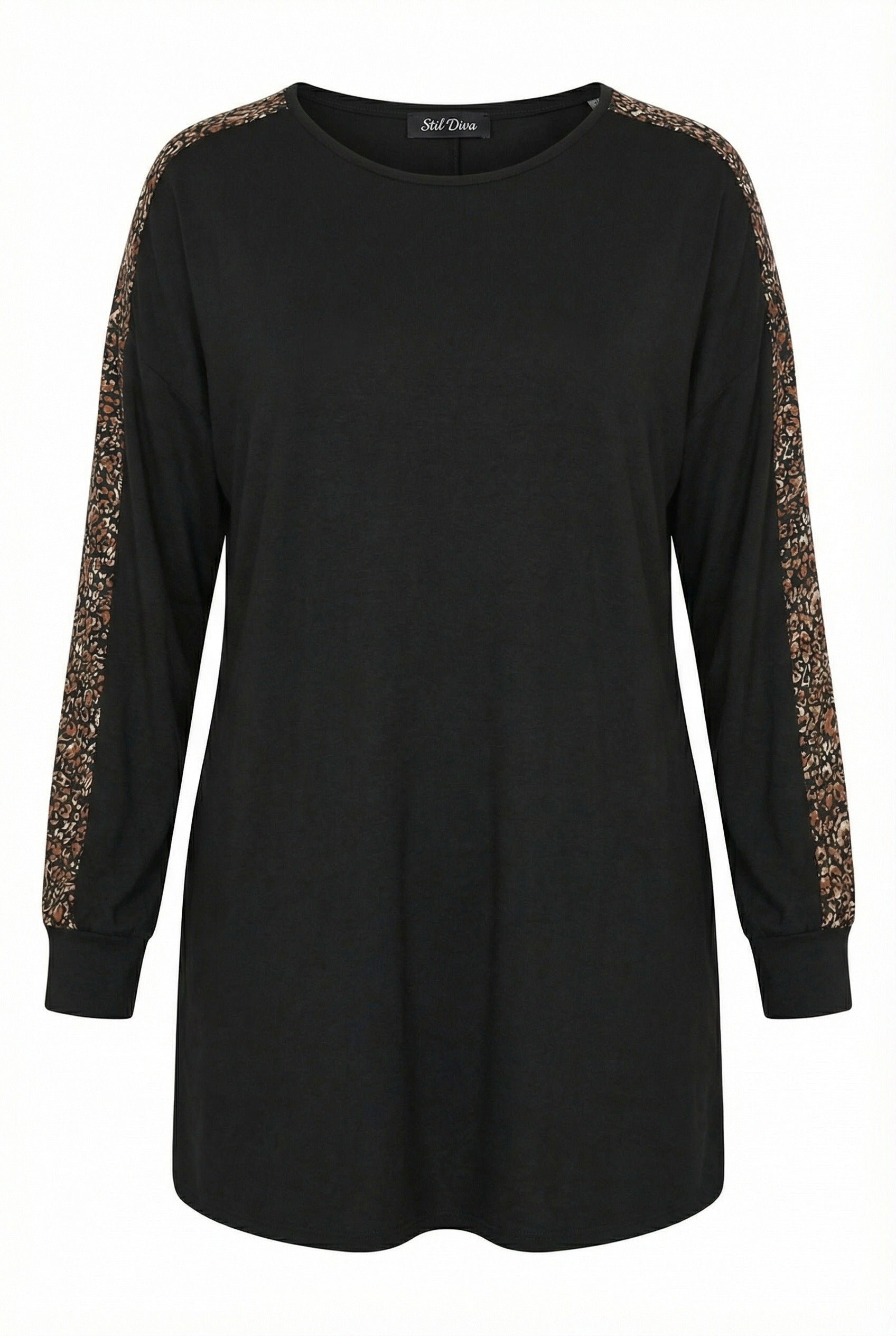 Leopar Desenli Uzun Kollu Siyah T-shirt - Konfor ve Şıklık Bir Arada