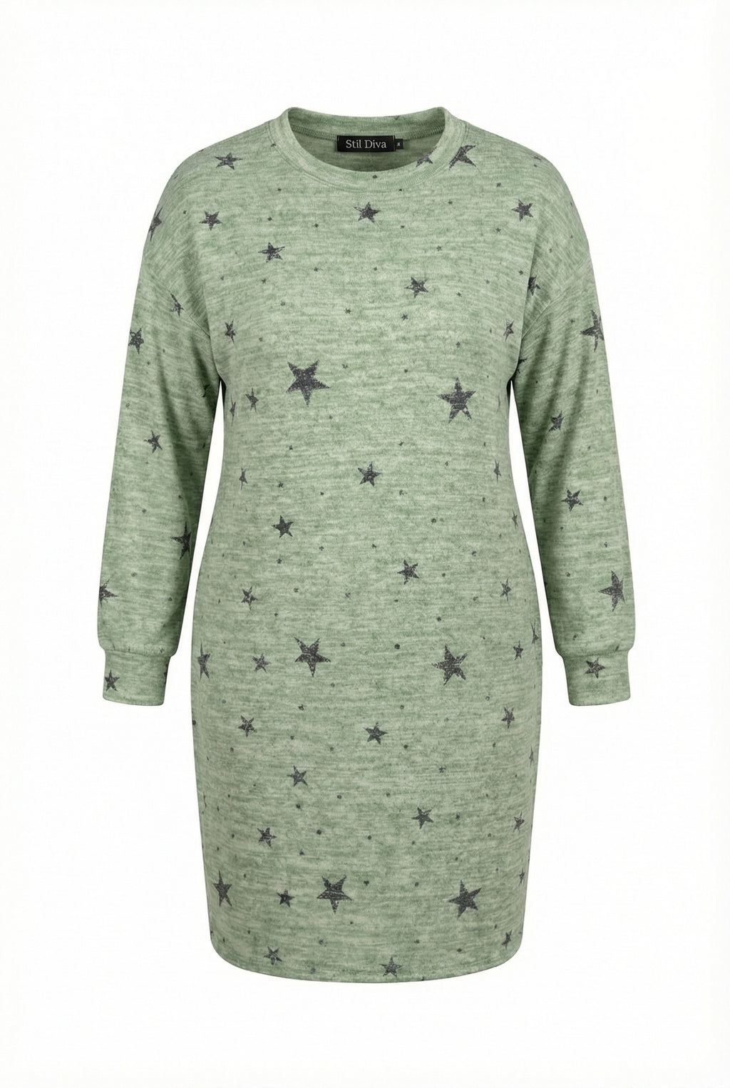 Yıldız Desenli Esnek Yeşil Uzun Kollu Elbise - Şık ve Rahat
