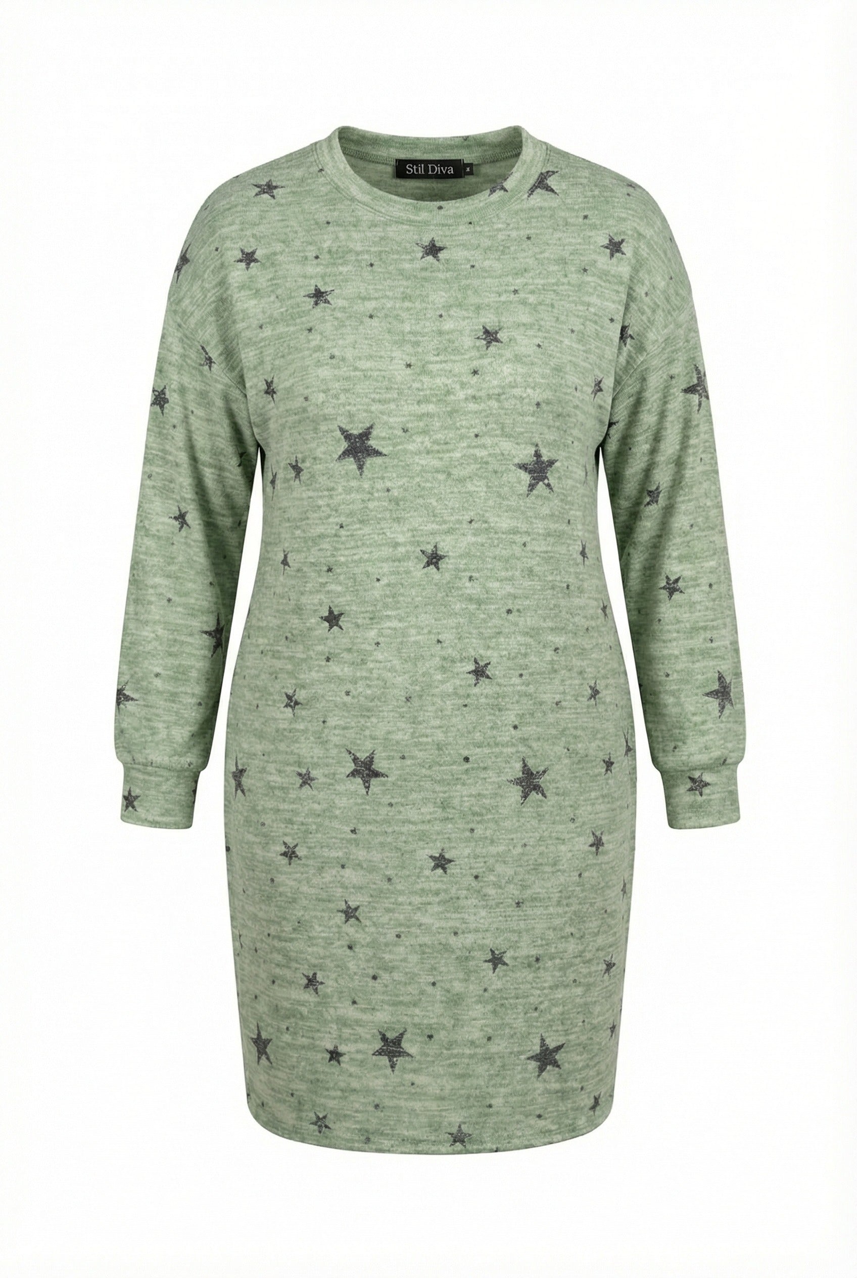 Yıldız Desenli Esnek Yeşil Uzun Kollu Elbise - Şık ve Rahat