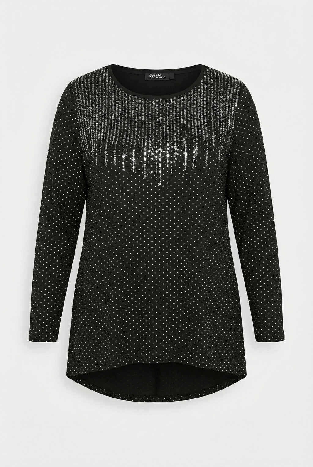 Siyah Payet İşlemeli Büyük Beden Bluz | Işıltılı Tunik