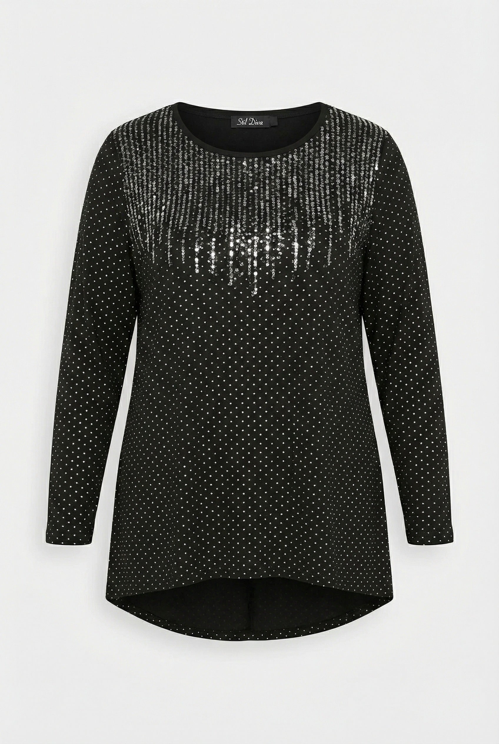 Siyah Payet İşlemeli Büyük Beden Bluz | Işıltılı Tunik