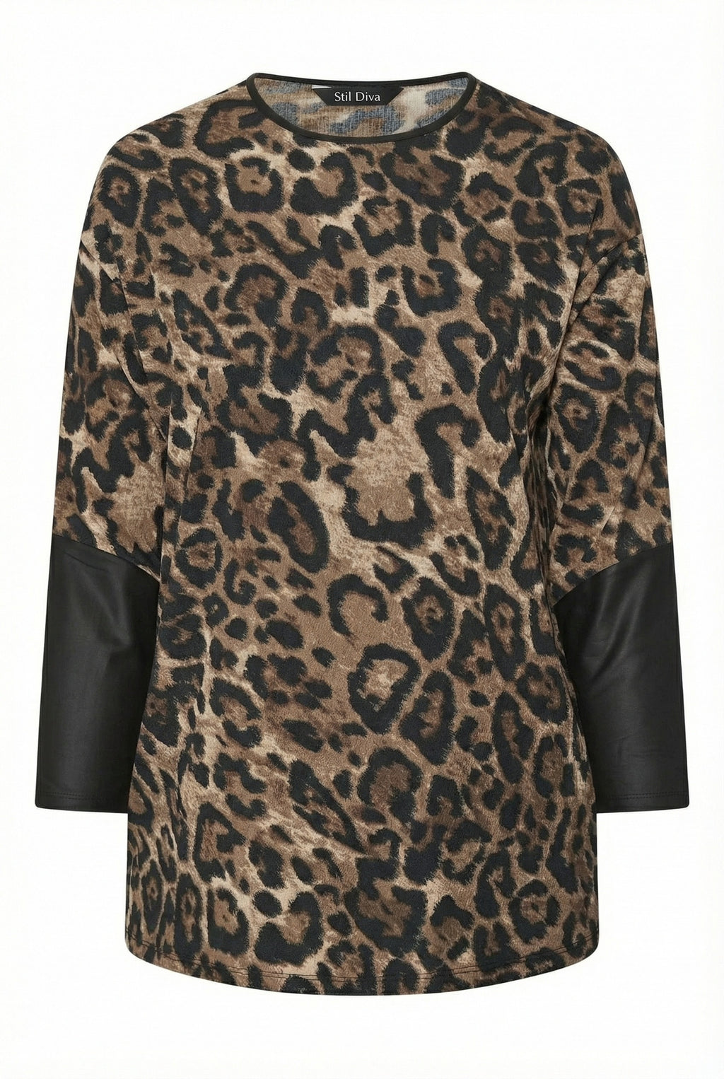 Kahve Renk Uzun Kollu Deri Detaylı T-shirt - Rahat ve Şık