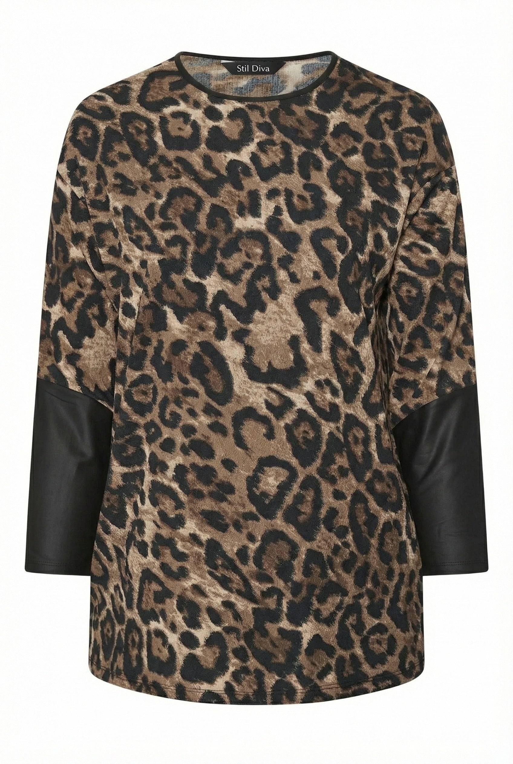 Kahve Renk Uzun Kollu Deri Detaylı T-shirt - Rahat ve Şık