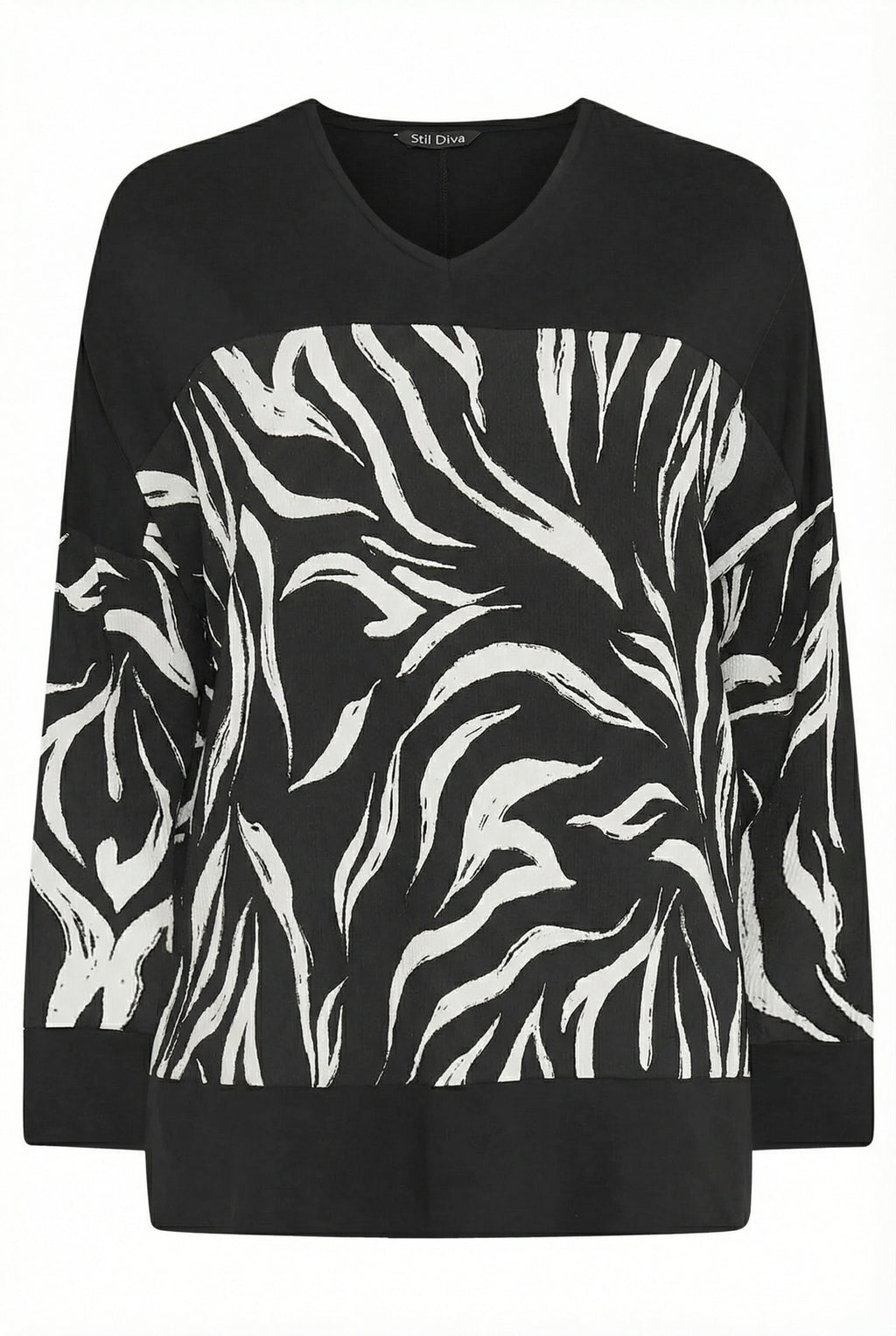 Siyah Zebra Desenli Büyük Beden Bluz | Esnek Tunik