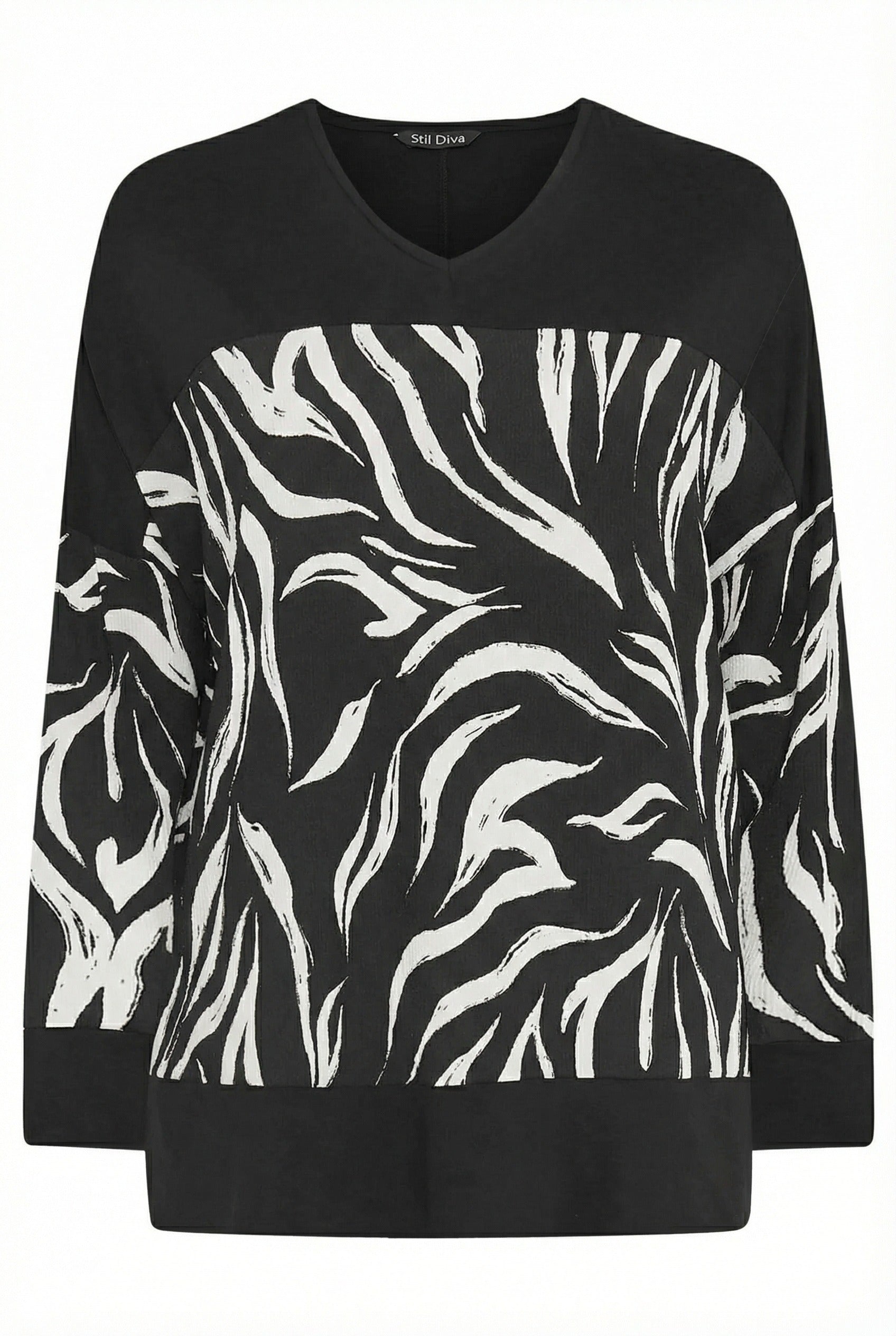 Siyah Zebra Desenli Büyük Beden Bluz | Esnek Tunik