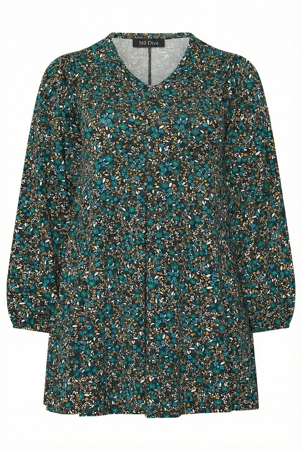 Uzun Kollu Çiçek Desenli Turkuaz T-shirt Kadınlar İçin