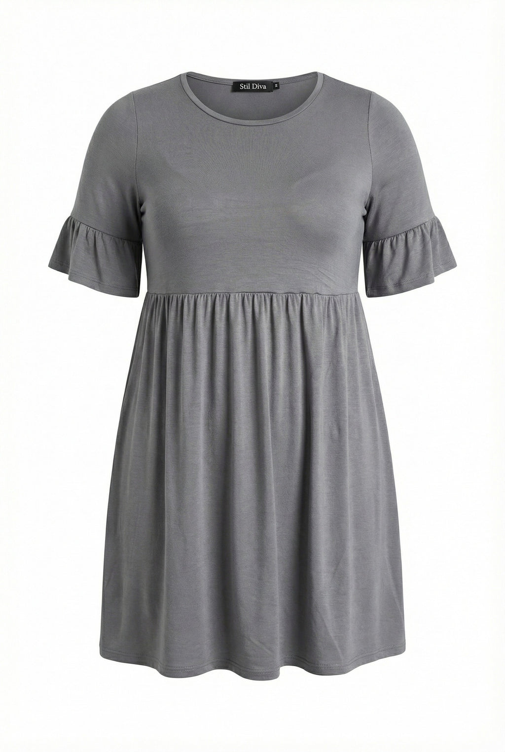 Kol Detaylı Beli Lastikli Pileli Tunik T-shirt Koyu Gri