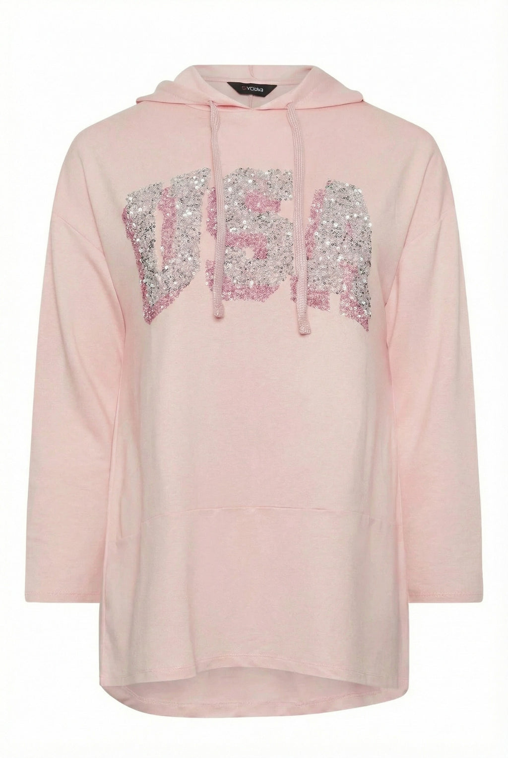 Kapüşonlu Payet Detaylı Pembe Uzun Kollu Sweatshirt