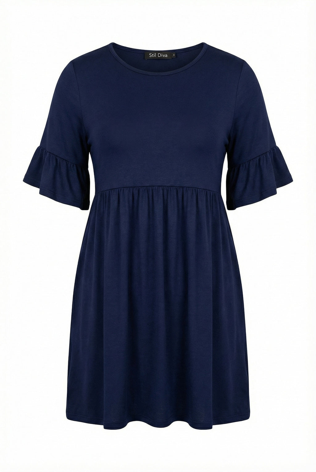 Lacivert Kol Detaylı Beli Lastikli Pileli Tunik T-shirt