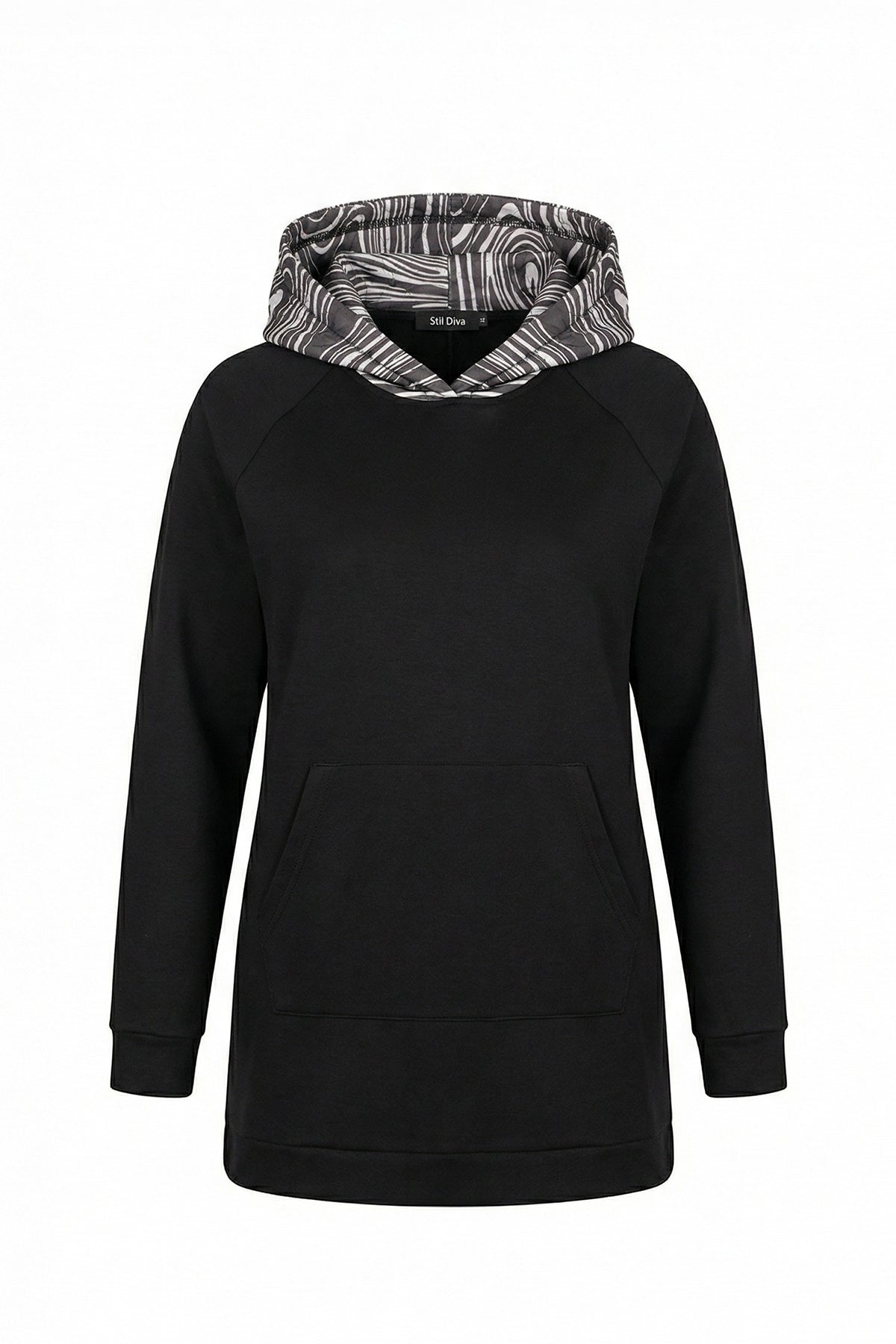 Siyah Uzun Kollu Kapüşonlu Kanguru Cepli Sweatshirt