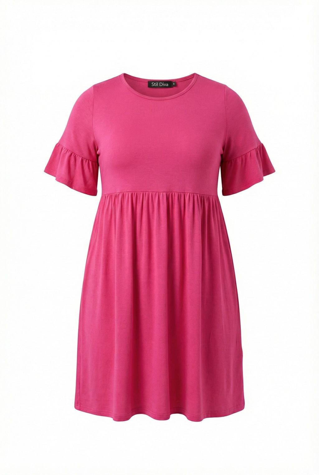 Fusya Kol Detaylı Beli Lastikli Pileli Tunik T-shirt