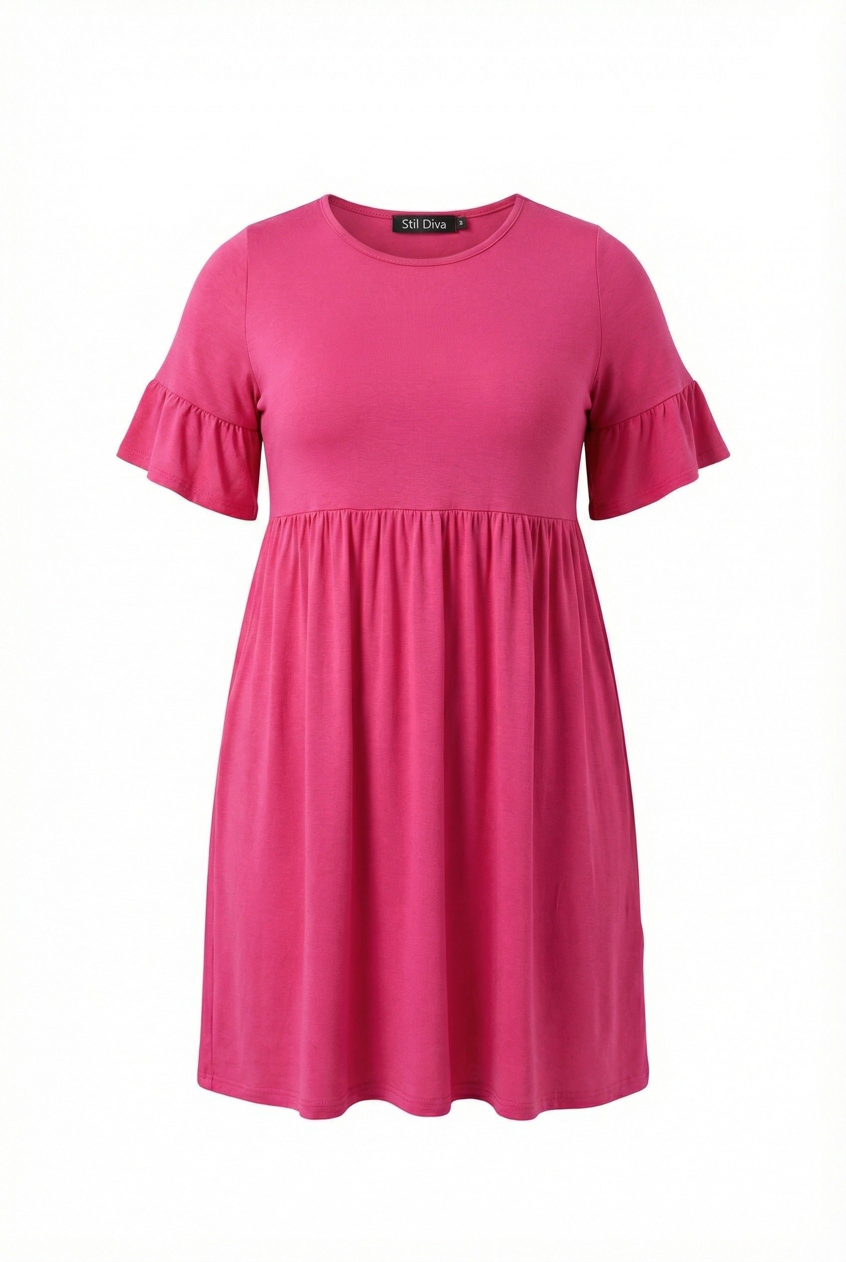 Fusya Kol Detaylı Beli Lastikli Pileli Tunik T-shirt