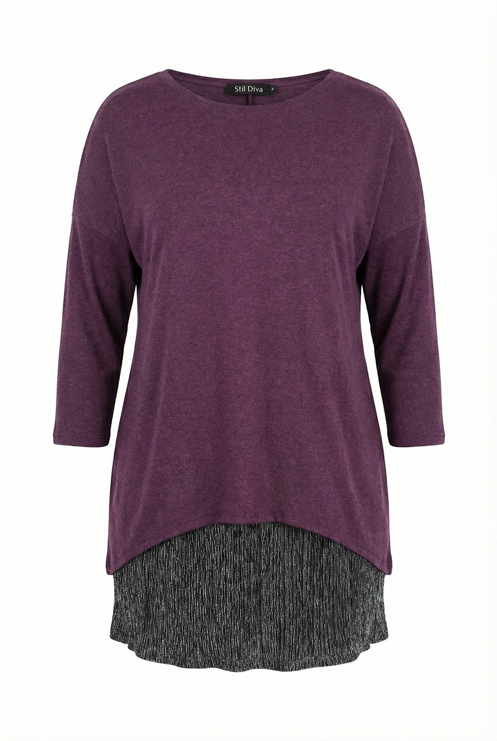 Mor Tül Detaylı Büyük Beden Uzun Kollu Bluz | Zarif Kesim