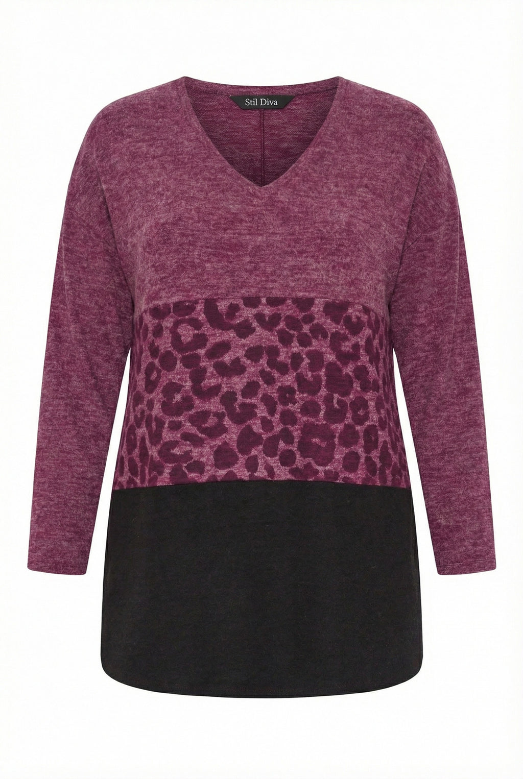 Mor V Yaka Uzun Kollu Peluş Sweatshirt - Şık ve Rahat Tasarım