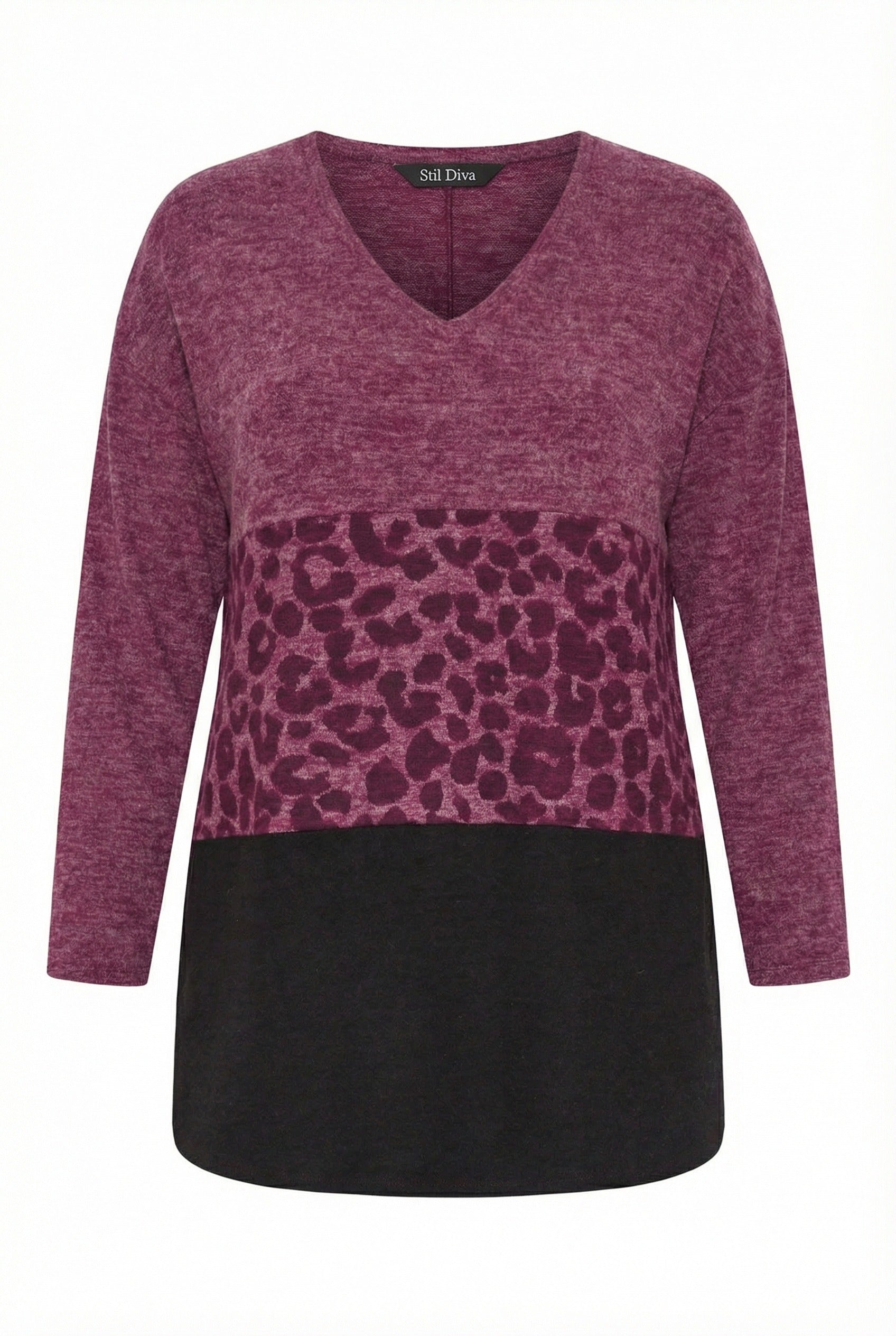 Mor V Yaka Uzun Kollu Peluş Sweatshirt - Şık ve Rahat Tasarım