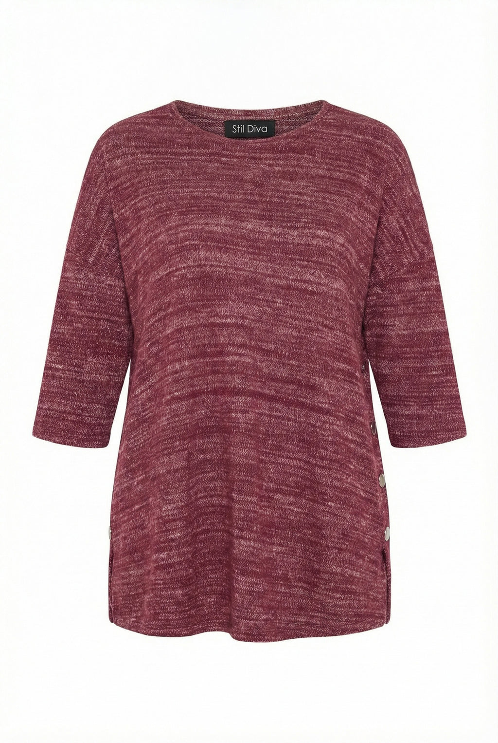 Mor Yarım Kol Düğme Detaylı Rahat Sweatshirt - Konfor ve Şıklık