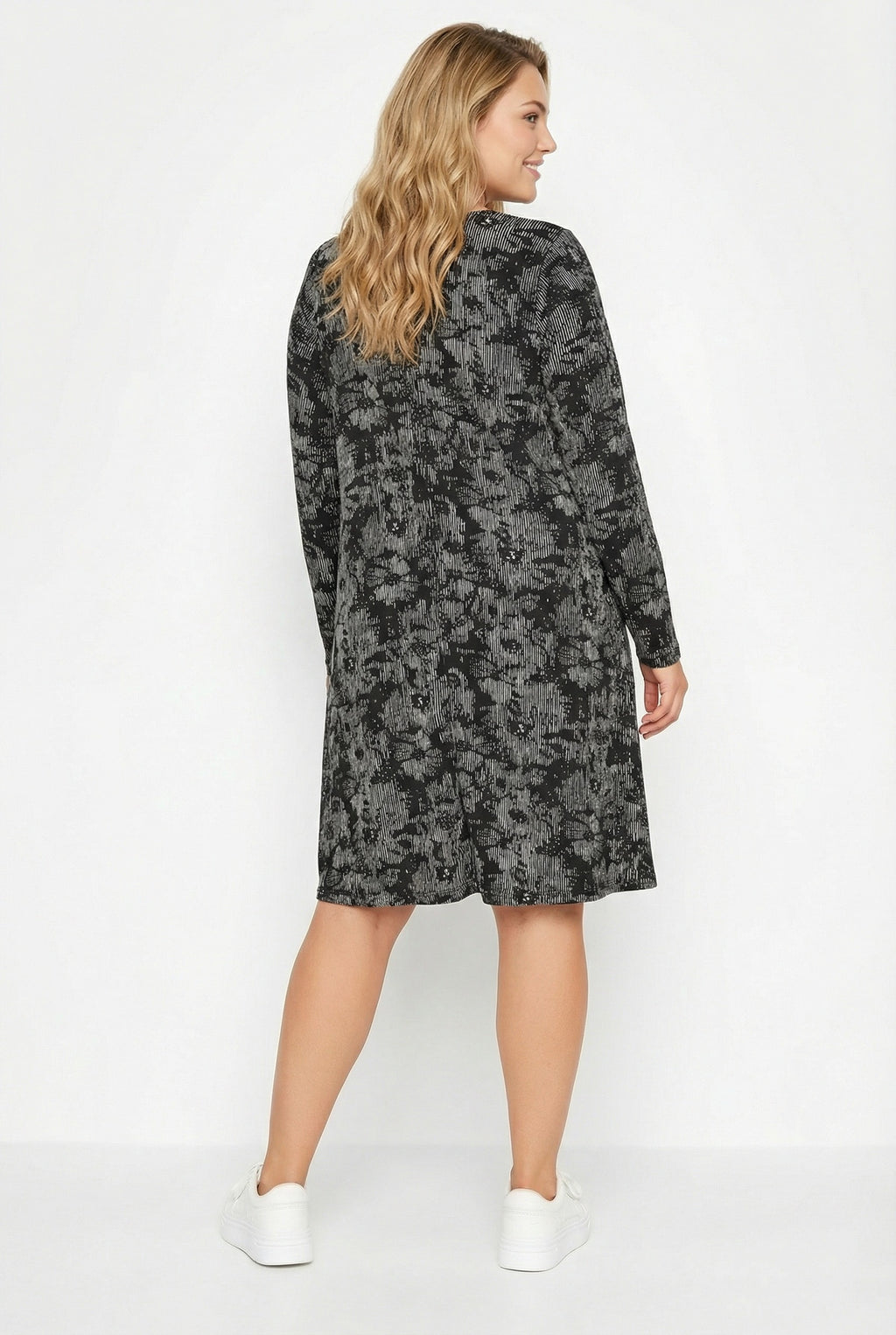 Desenli Midi Boy V Yaka Uzun Kollu Elbise - Rahat ve Şık Seçim