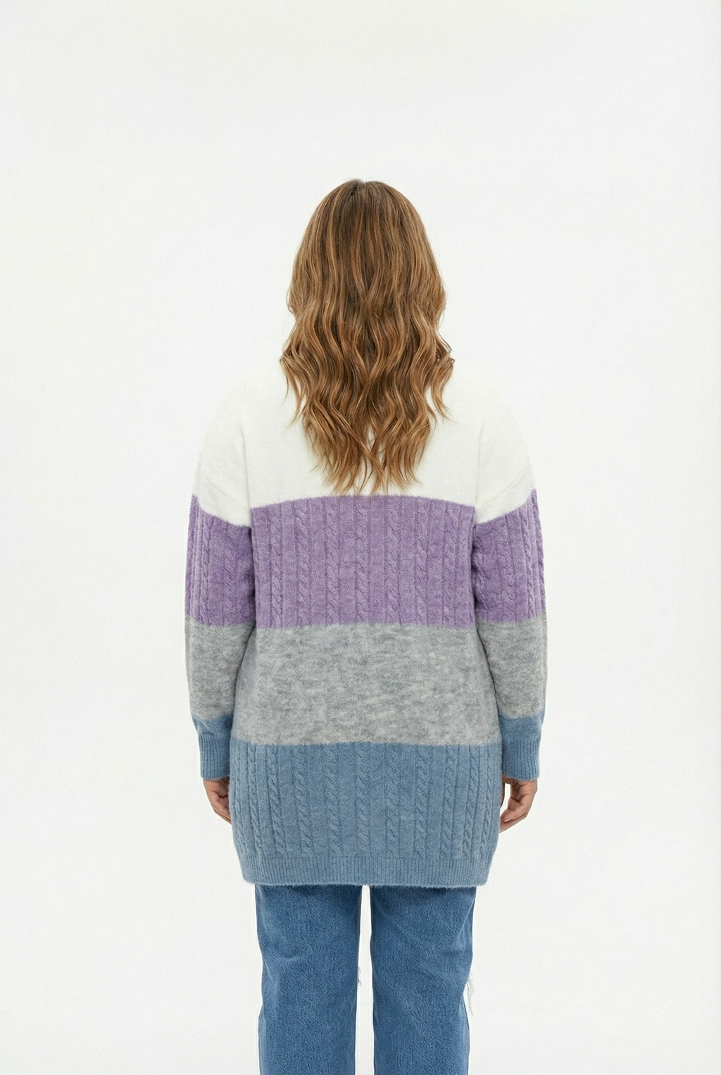 Renk Bloklu Uzun Kollu Triko Hırka - Çok Renkli ve Rahat