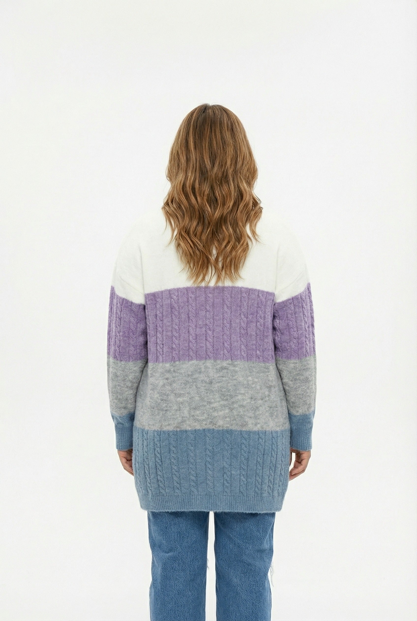 Renk Bloklu Uzun Kollu Triko Hırka - Çok Renkli ve Rahat