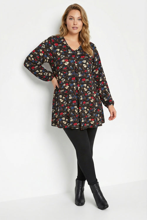 Çiçek Desenli Uzun Kollu V Yaka Bluz - Şık ve Rahat Tasarım