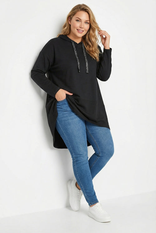 Asimetrik Kesim Kapüşonlu Uzun Sweatshirt - Rahat ve Şık Tasarım