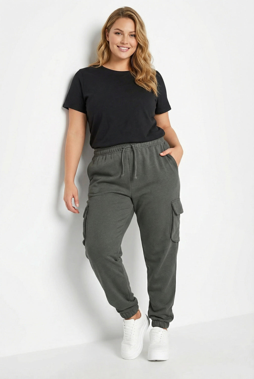 Gri Jogger Pantolon | Lastikli Cepli Kargo Tasarım