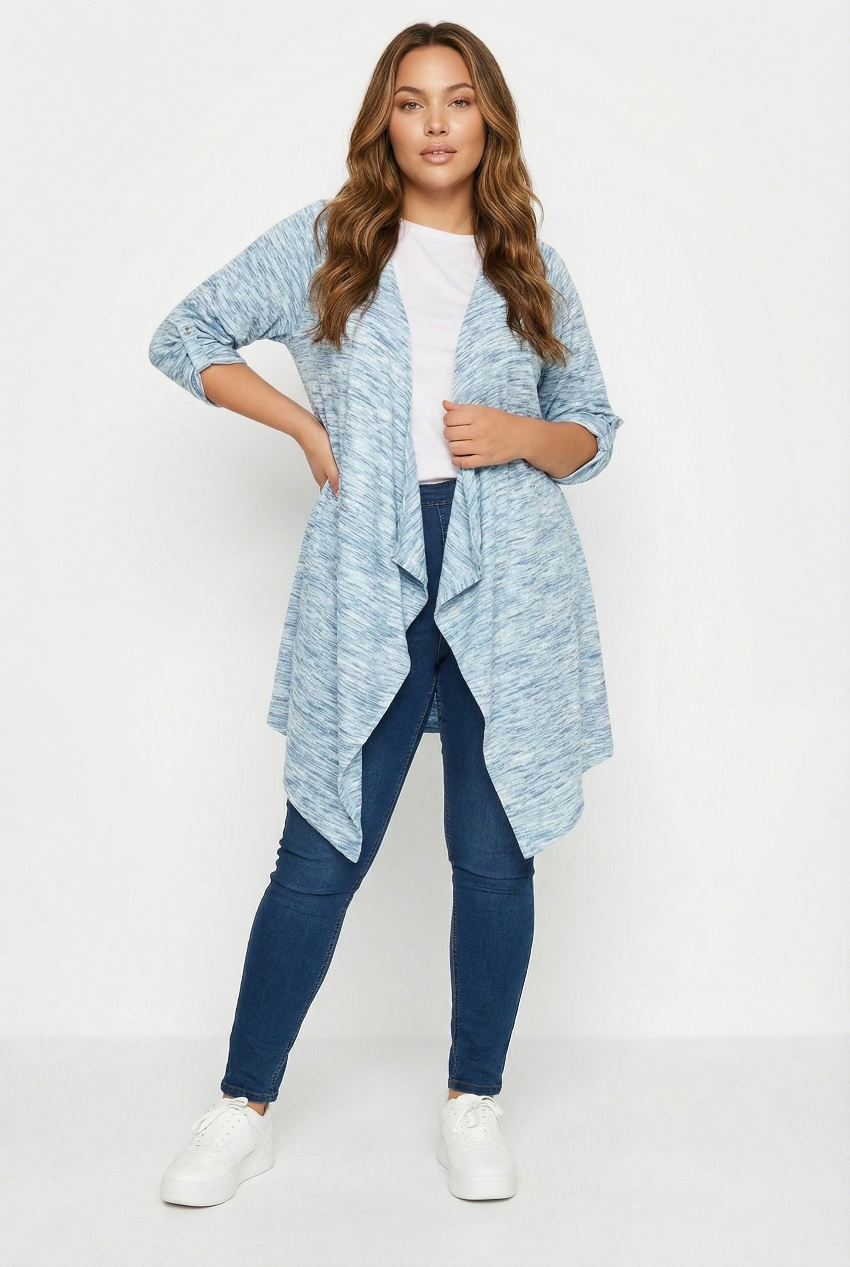 Asimetrik Kesim Uzun Kollu İnce Hırka - Açık Mavi Kadın Hırkası