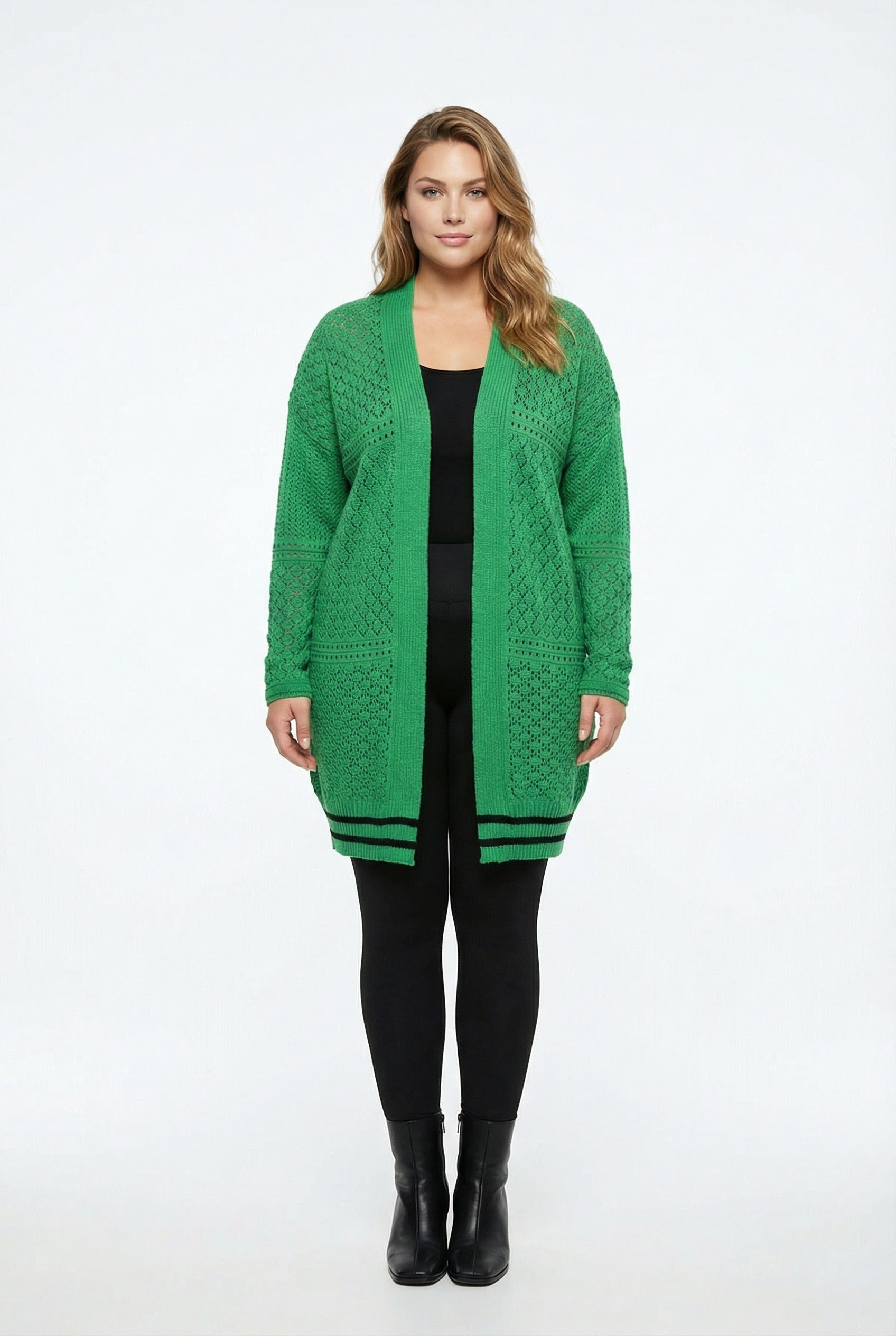 Yeşil Dantel Hırka - Uzun Kollu, Kapamasız, Şık Tasarım