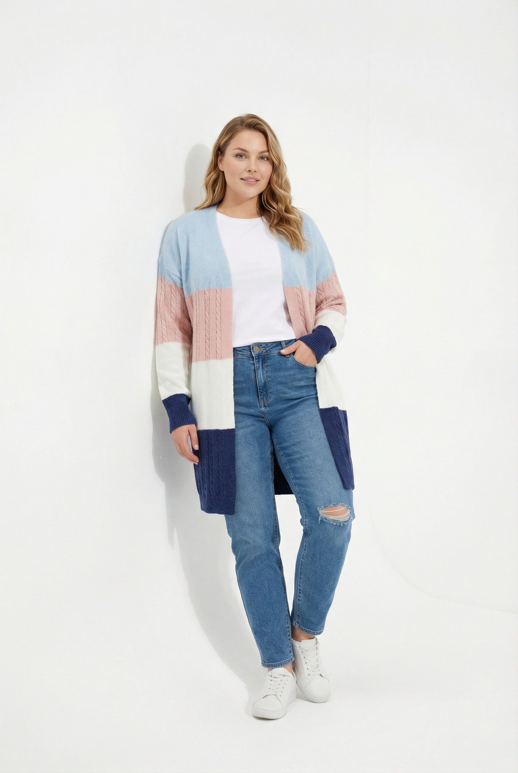 Renk Bloklu Uzun Kollu Triko Hırka - Çok Renkli, Rahat Kesim