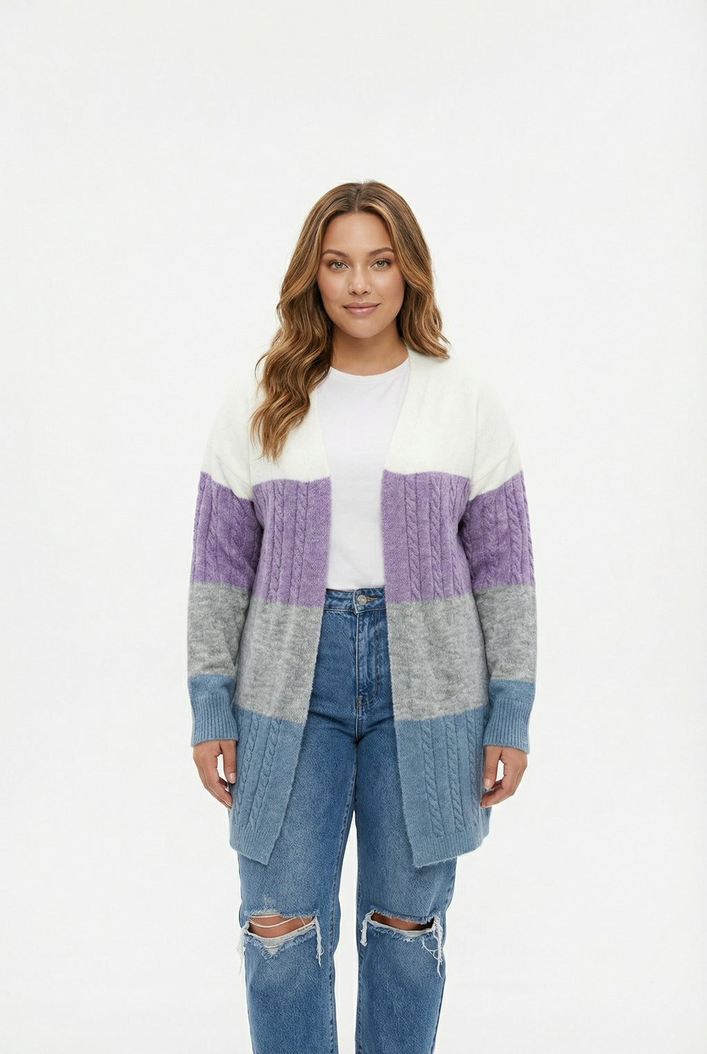 Renk Bloklu Uzun Kollu Triko Hırka - Çok Renkli ve Rahat