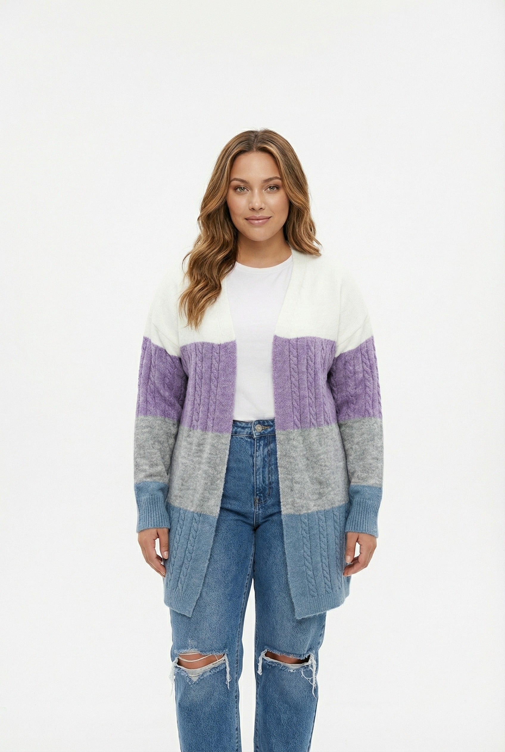 Renk Bloklu Uzun Kollu Triko Hırka - Çok Renkli ve Rahat